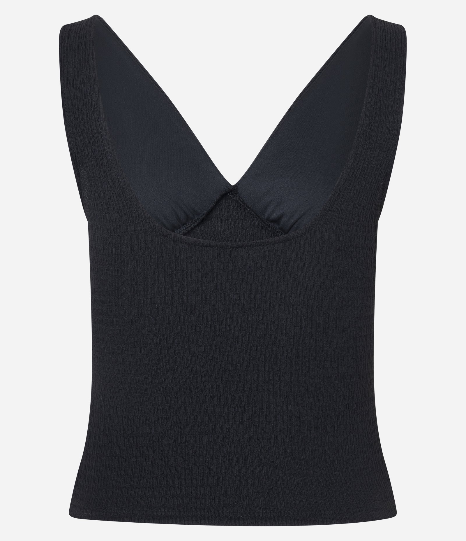 Blusa Texturizada com Decote V e Recorte no Busto Preto 3