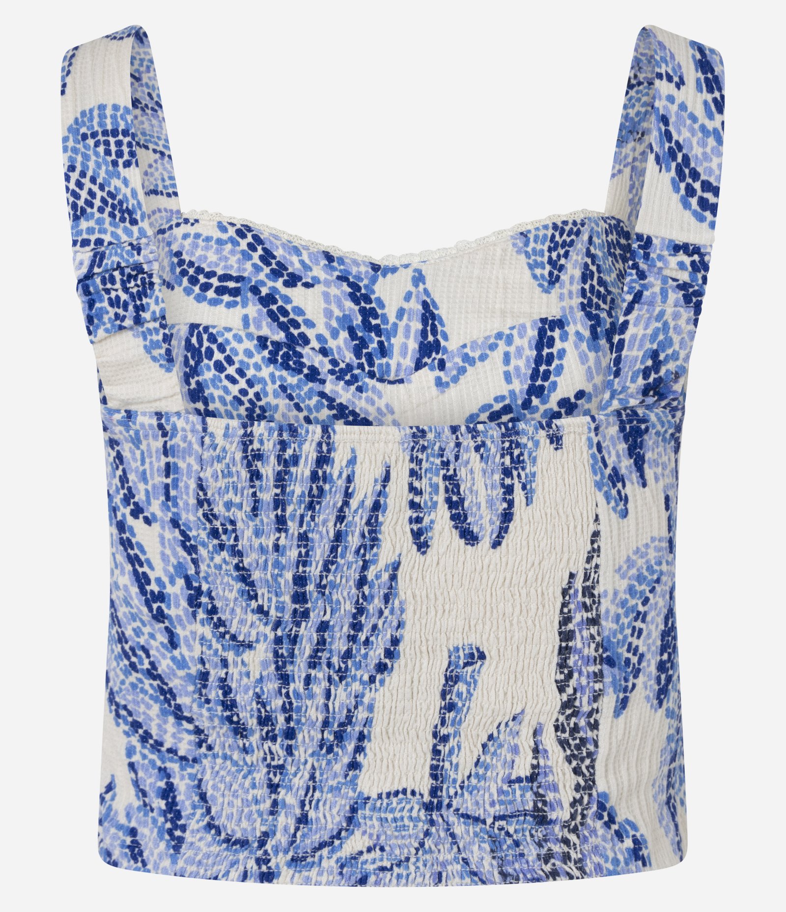 Blusa Cropped em Viscose com Textura Bicolor Off White/ Azul 3