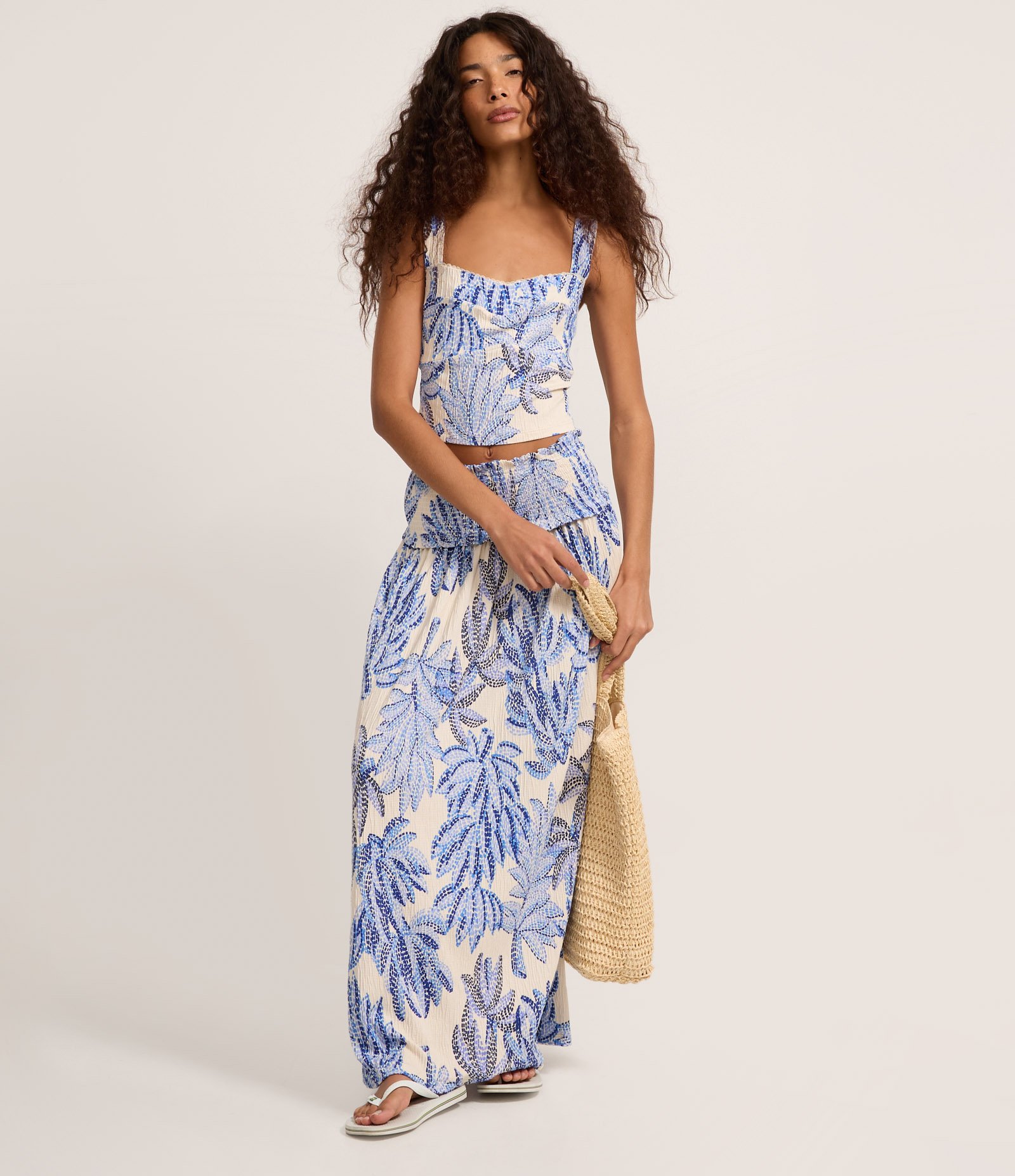 Blusa Cropped em Viscose com Textura Bicolor Off White/ Azul 2