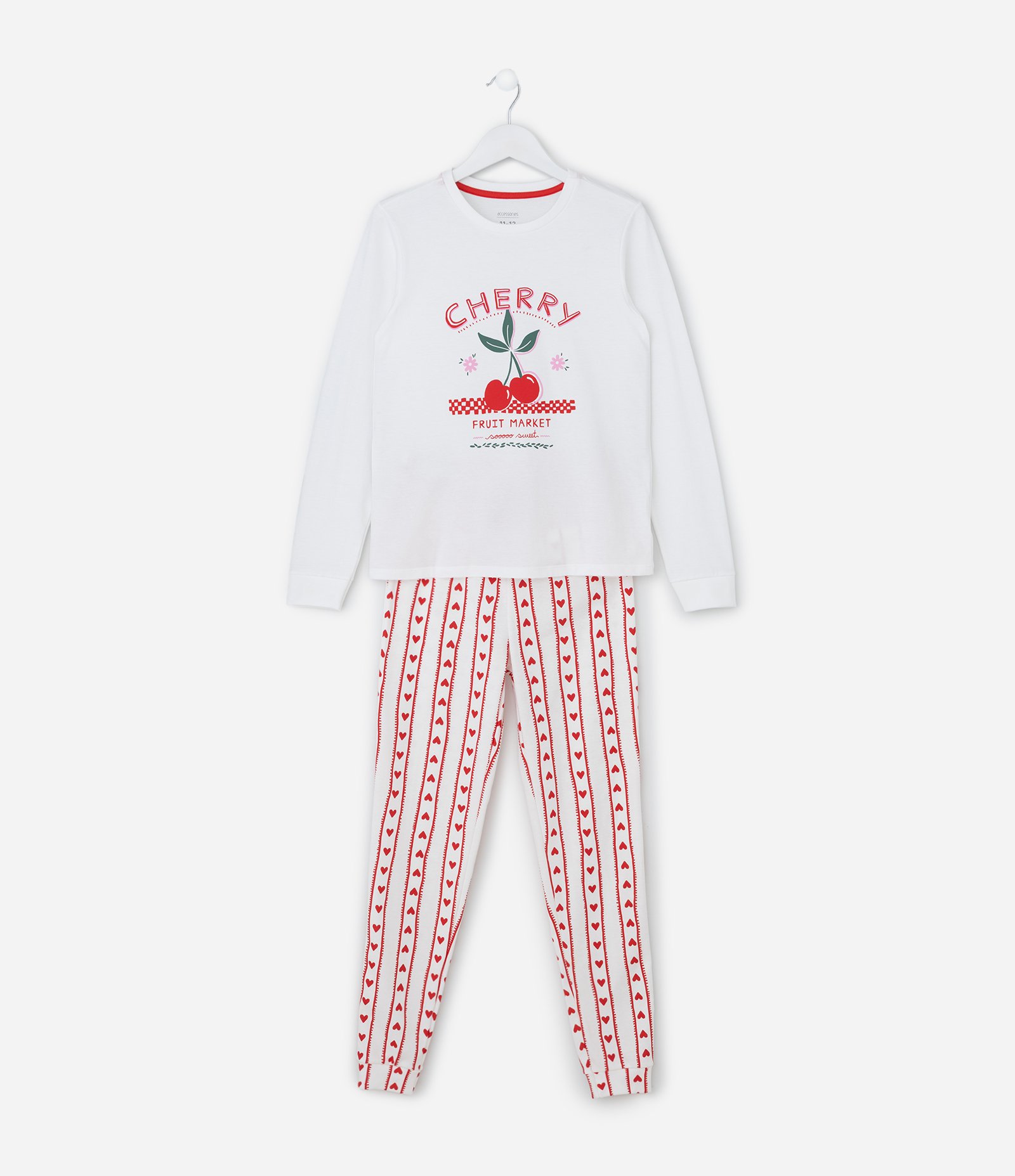 Pijama Infantil com Estampa Cereja e Corações – Tam 5 a 14 Anos Branco/Vermelho 1