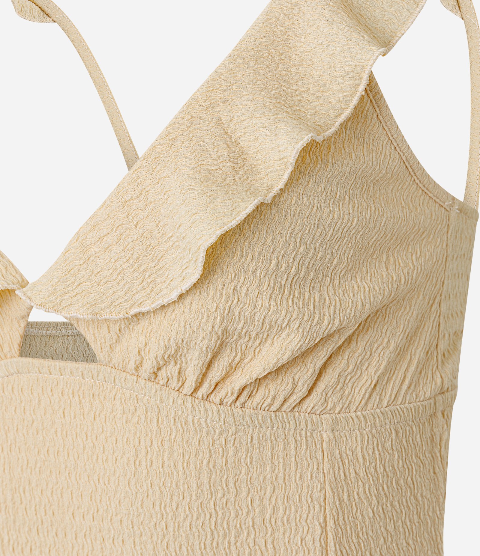 Vestido Evasê Curto com Nesgas na Saia e Texturizado Bege 2