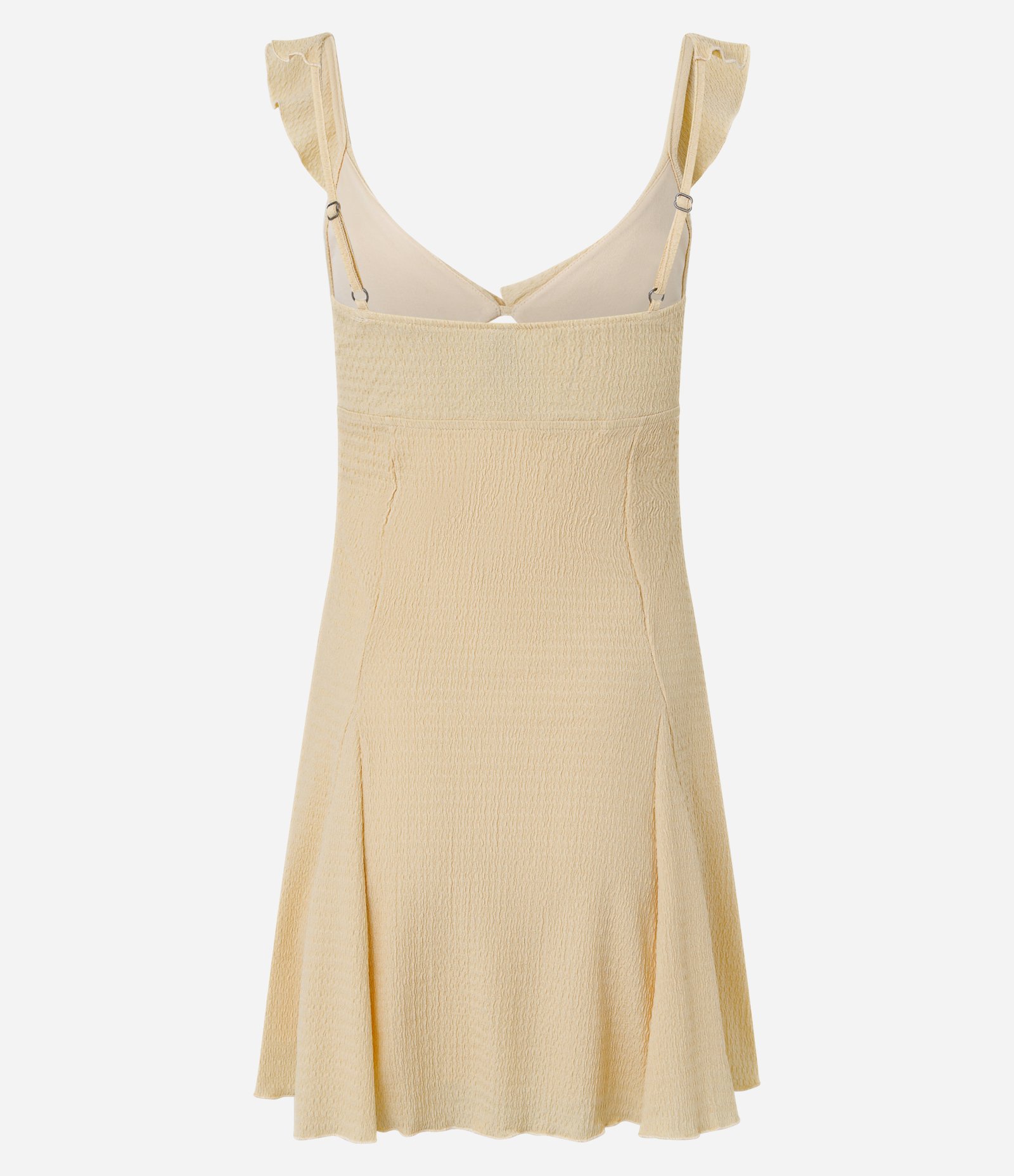 Vestido Evasê Curto com Nesgas na Saia e Texturizado Bege 3