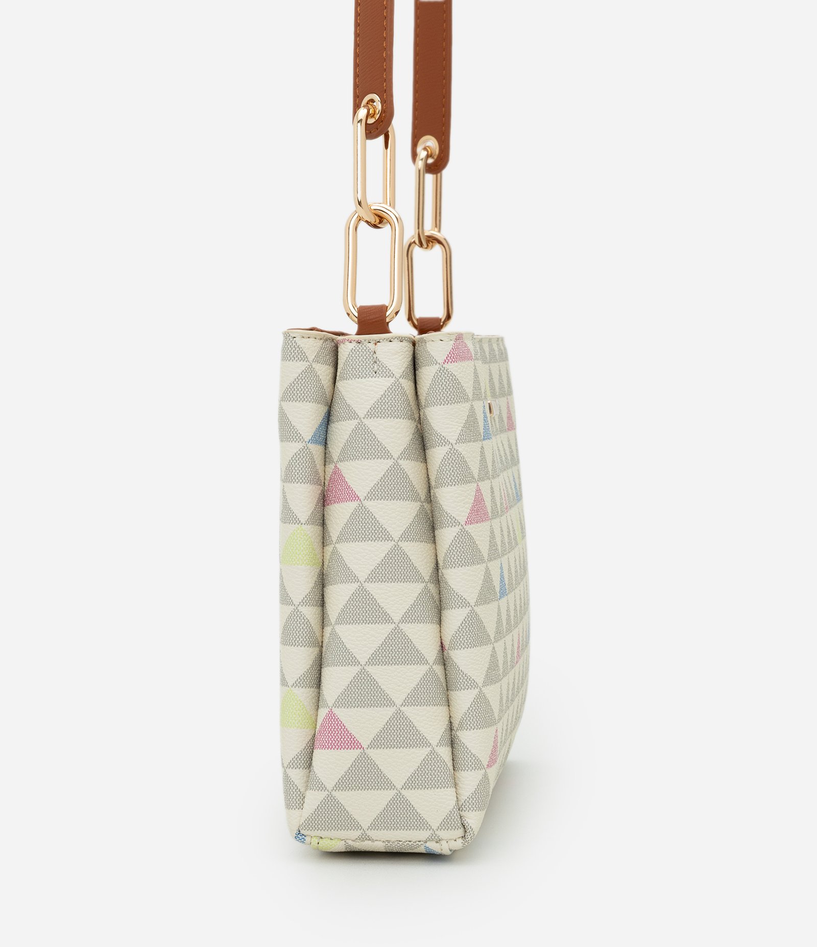 Bolsa Transversal Média em PU com Estampa Triângulos Multicores 2
