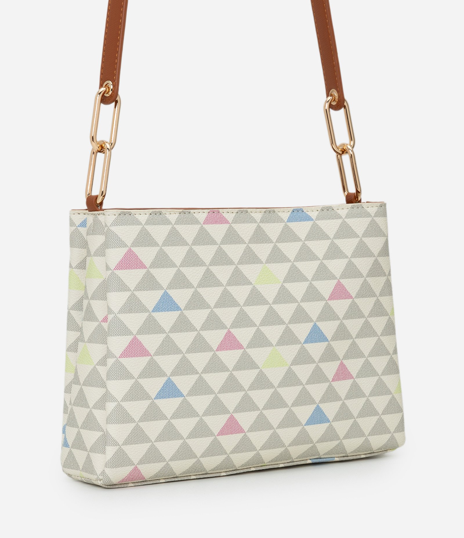 Bolsa Transversal Média em PU com Estampa Triângulos Multicores 3