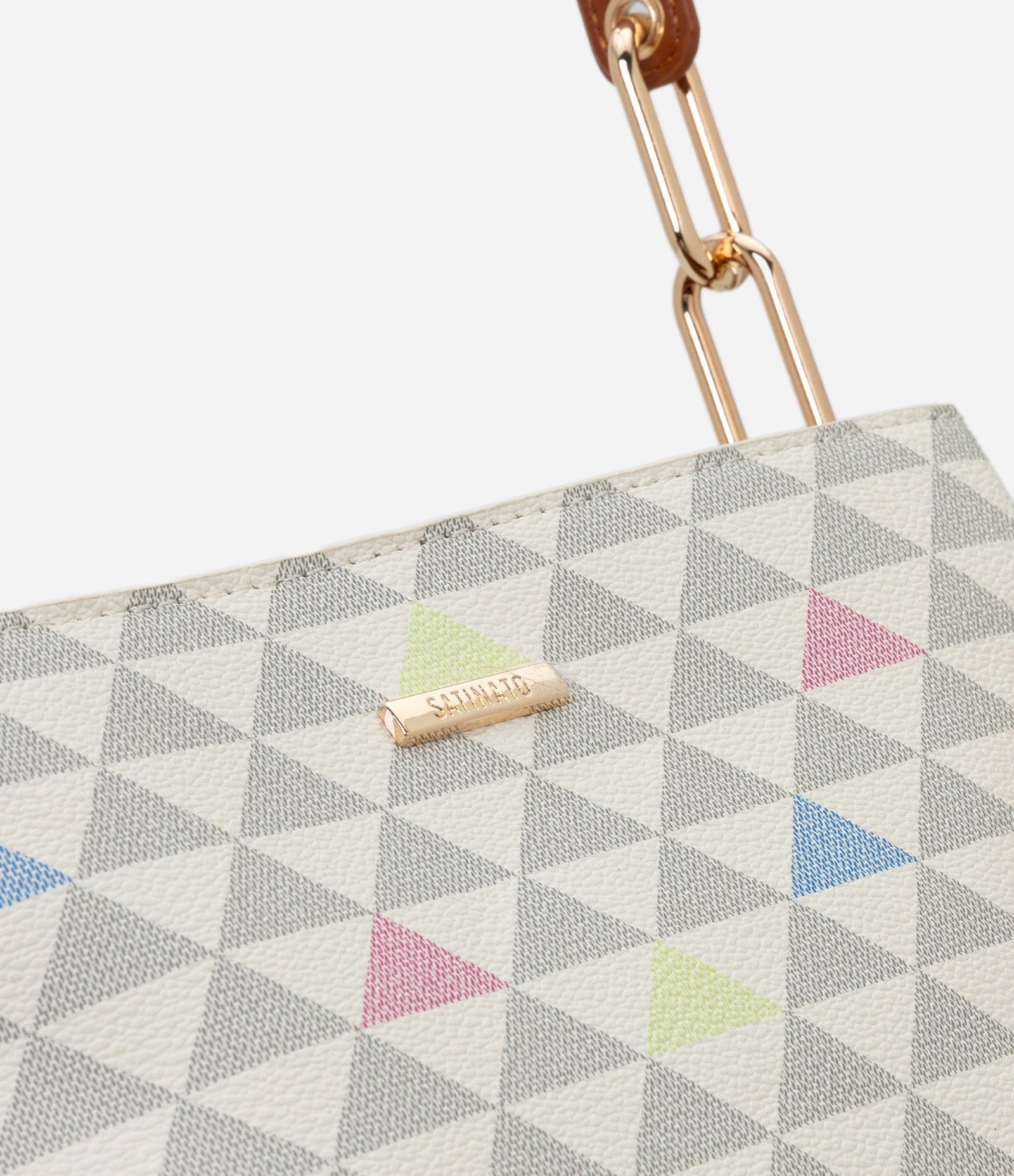 Bolsa Transversal Média em PU com Estampa Triângulos Multicores 4