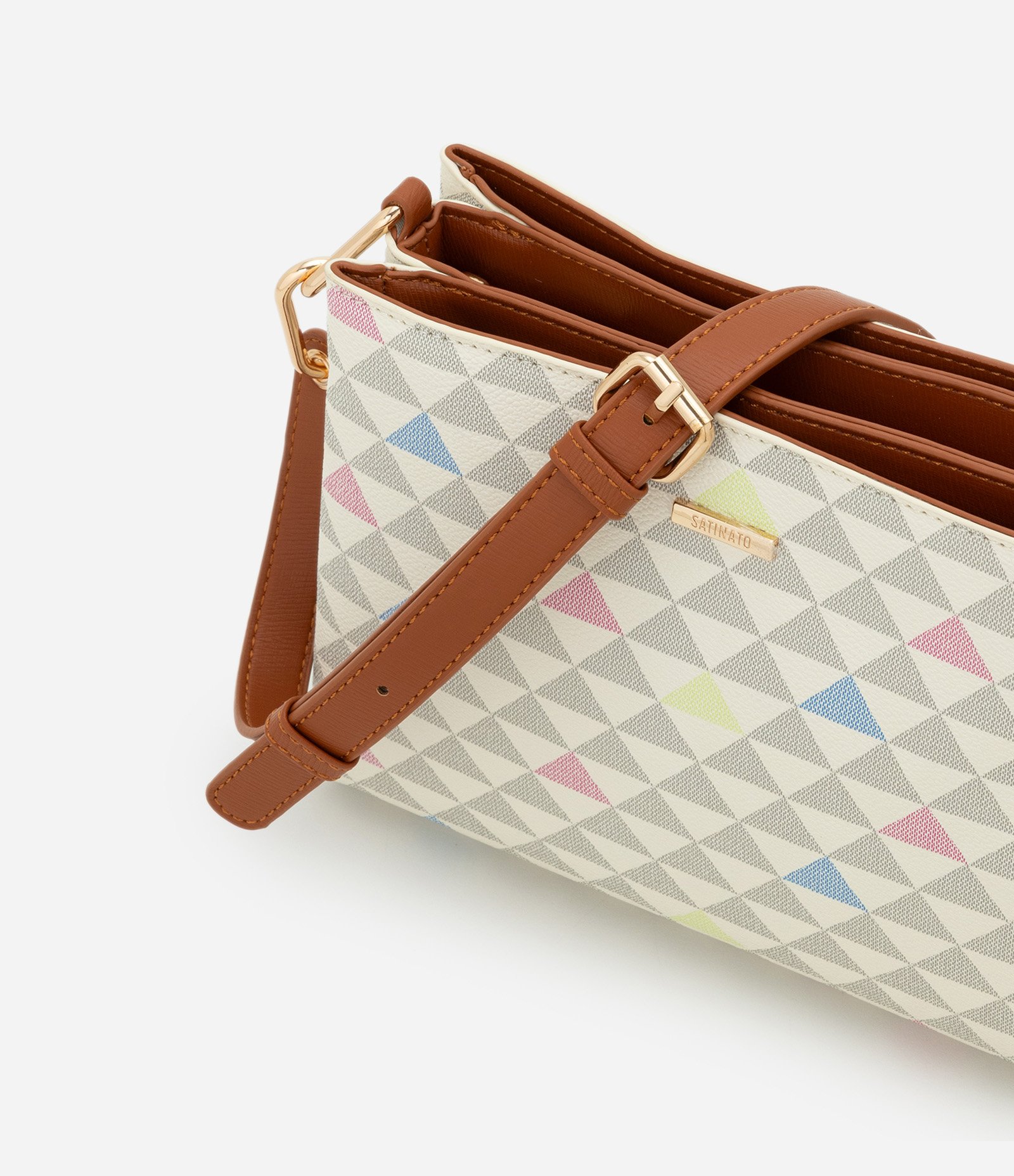 Bolsa Transversal Média em PU com Estampa Triângulos Multicores 6