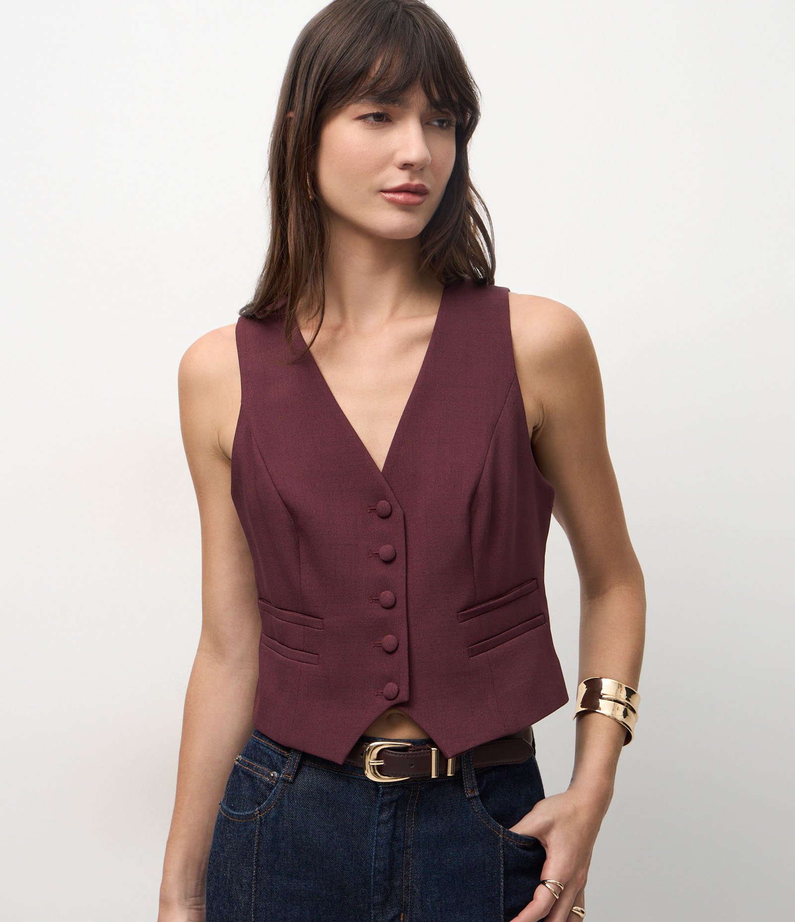 Colete Alfaiatado com Botões Forrados Vinho 1