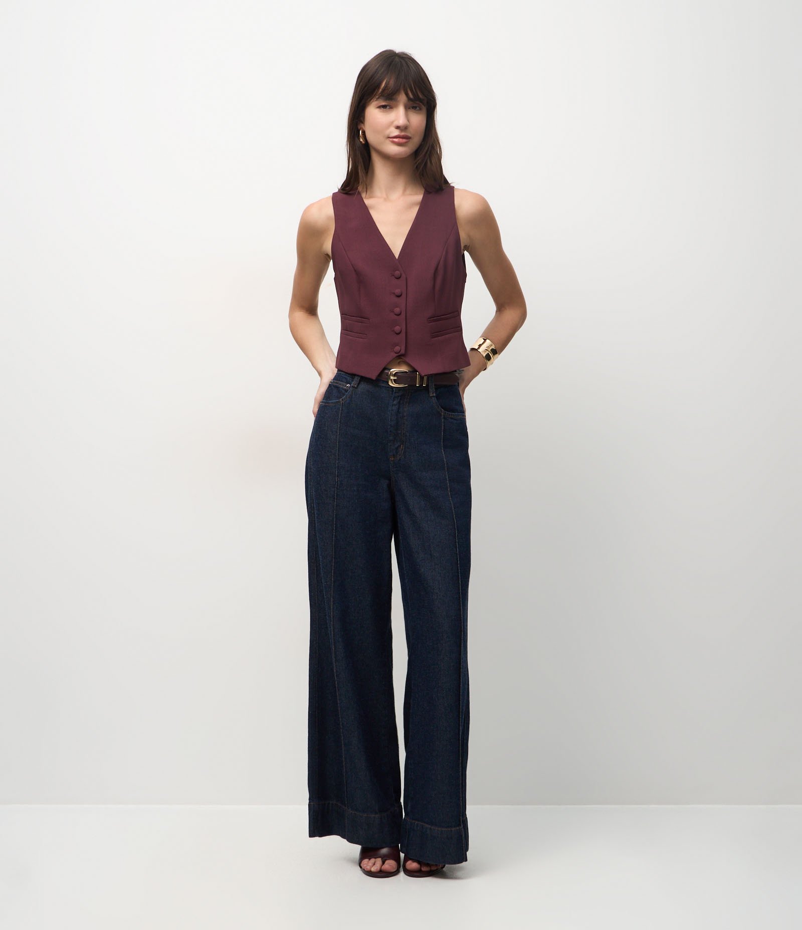 Colete Alfaiatado com Botões Forrados Vinho 2