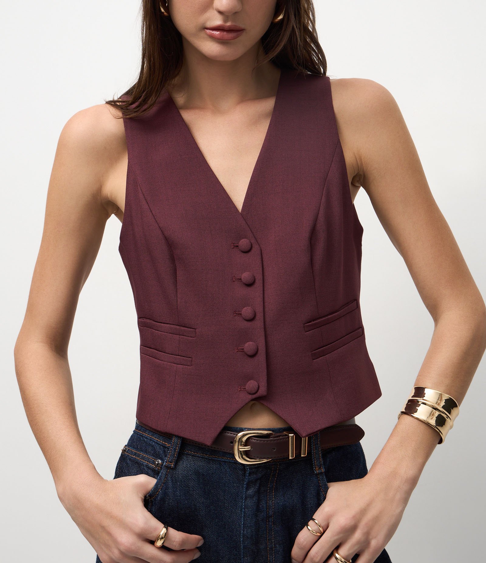 Colete Alfaiatado com Botões Forrados Vinho 4