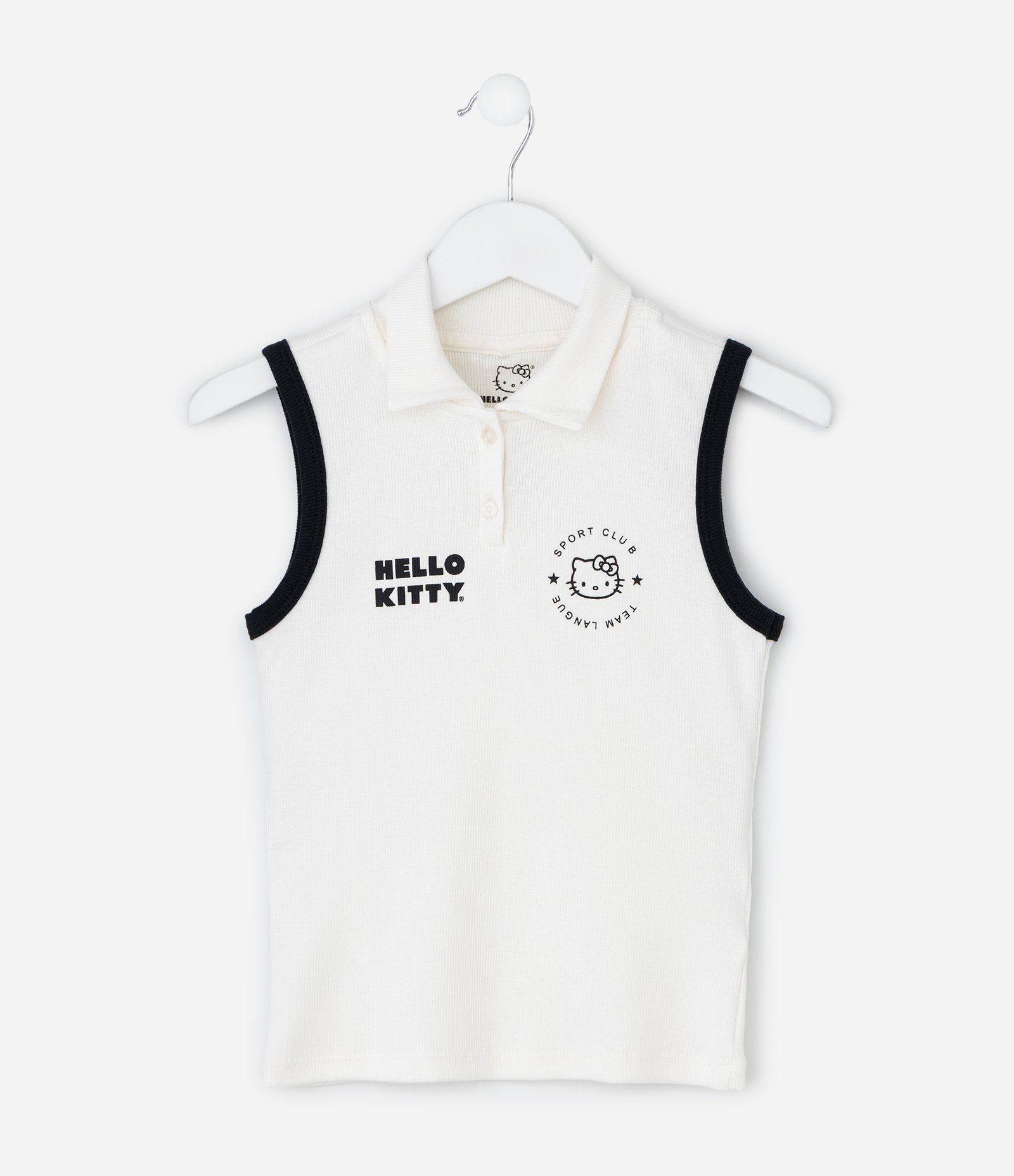 Regata Infantil com Gola Polo e Estampa Hello Kitty – Tam 7 a 16 Anos Off White 1