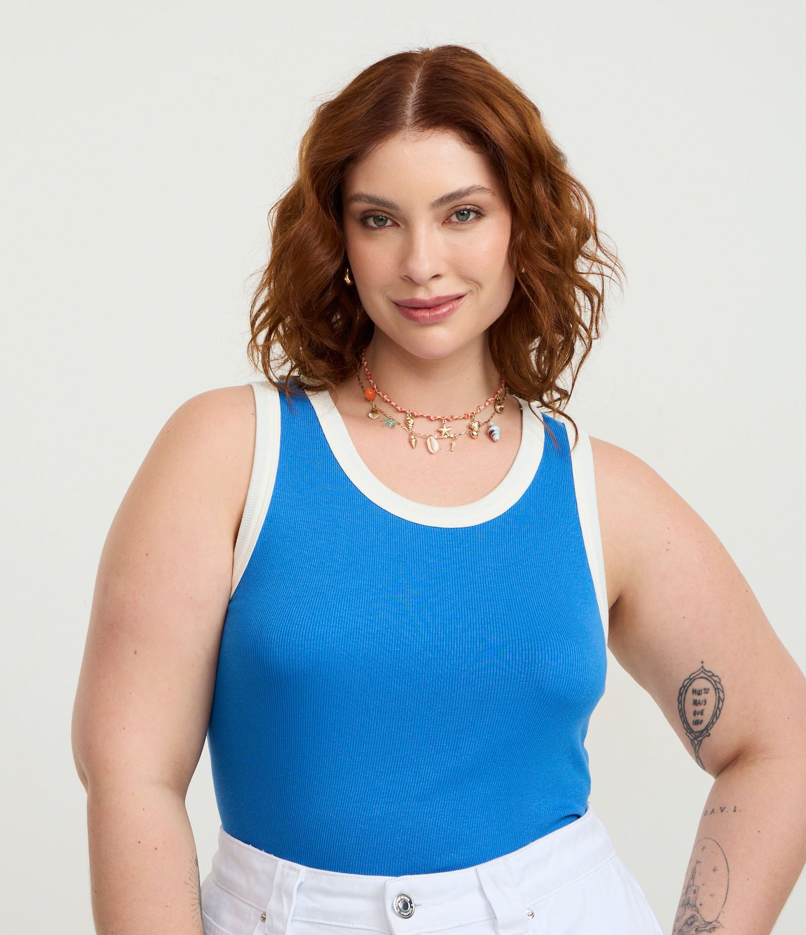 Blusa com Viés Contrastantes Curve & Plus Size Azul 1