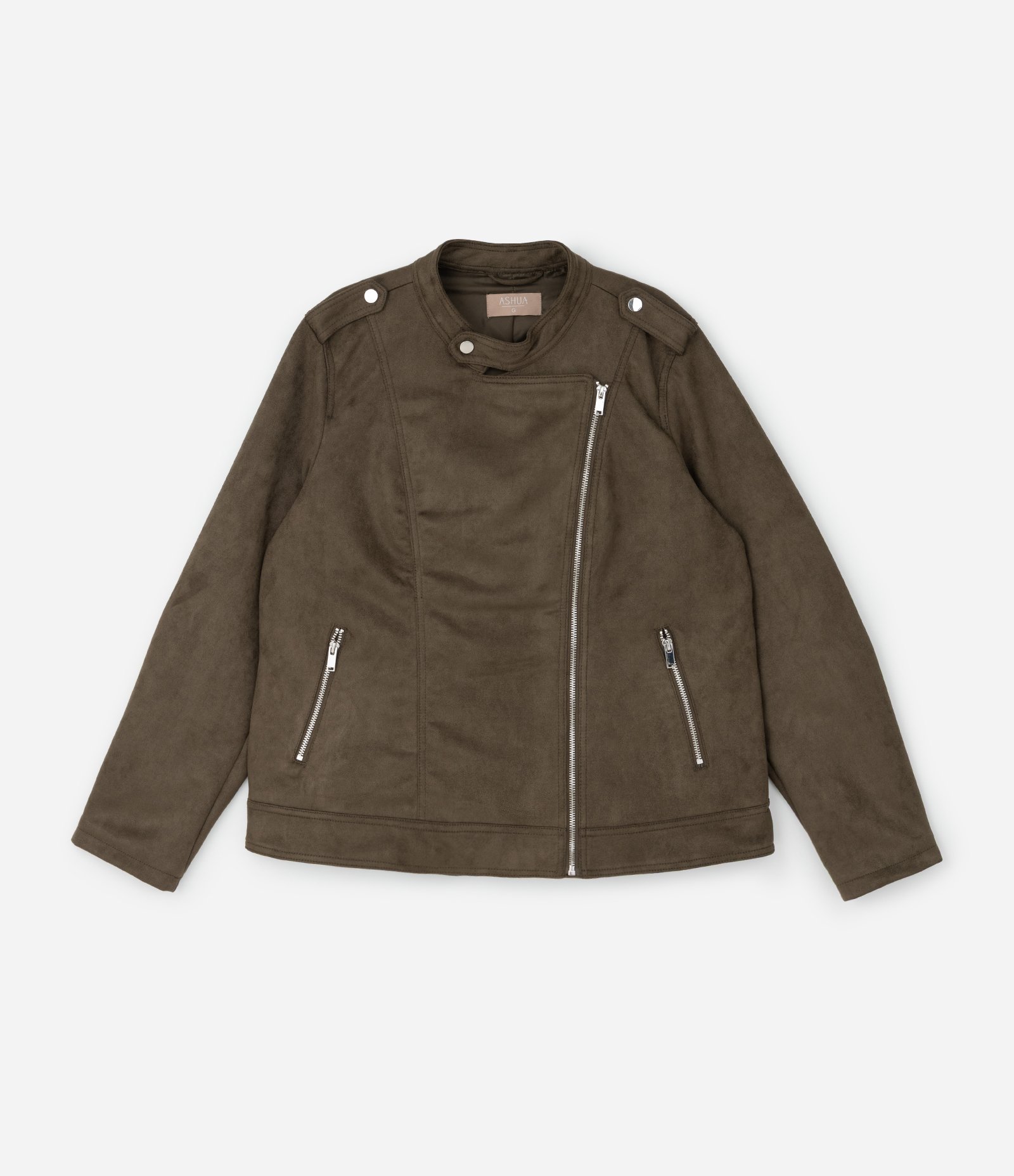 Jaqueta Biker em Suede com Zíper nos Bolsos Curve & Plus Size Verde 1