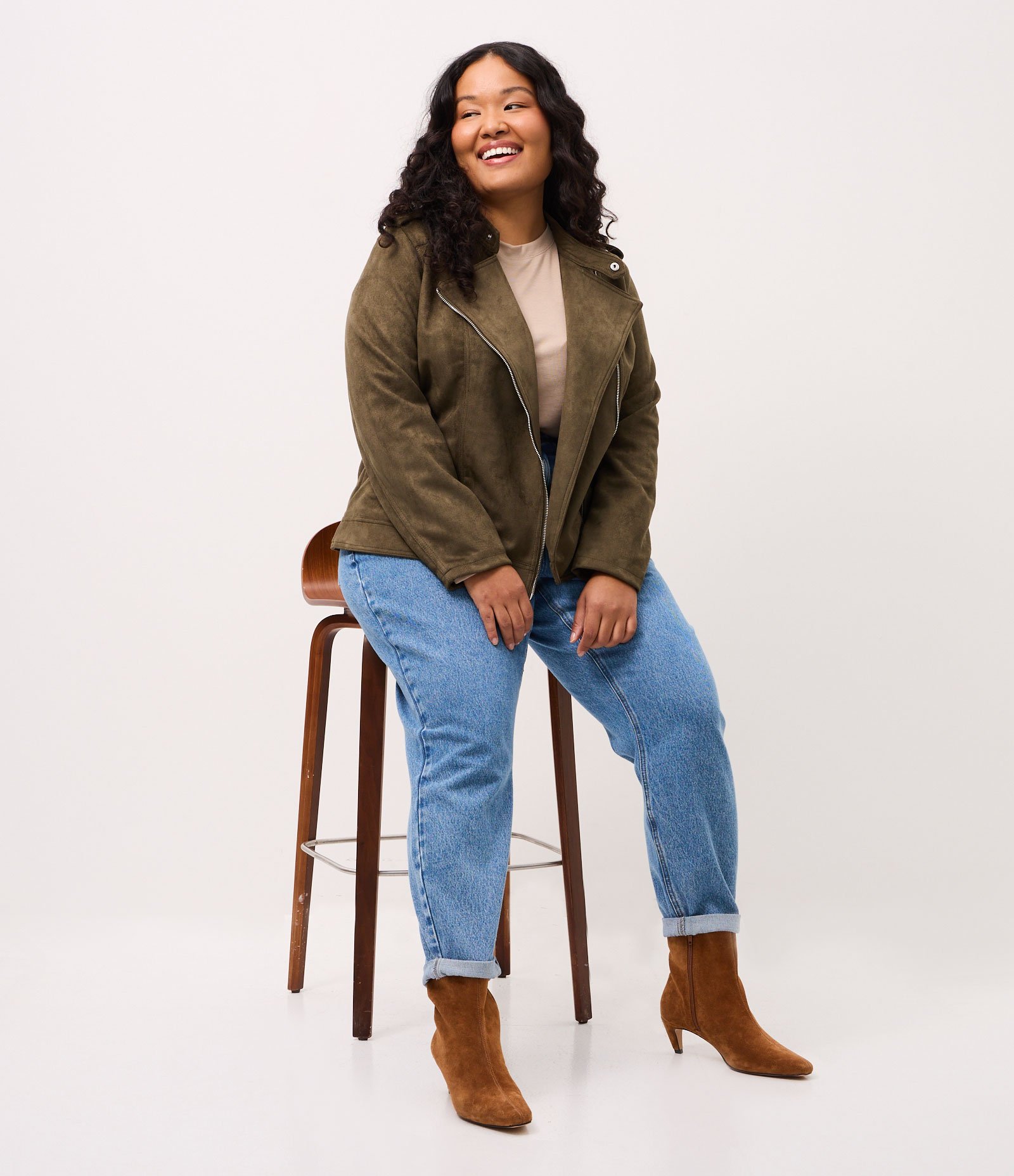 Jaqueta Biker em Suede com Zíper nos Bolsos Curve & Plus Size Verde 2