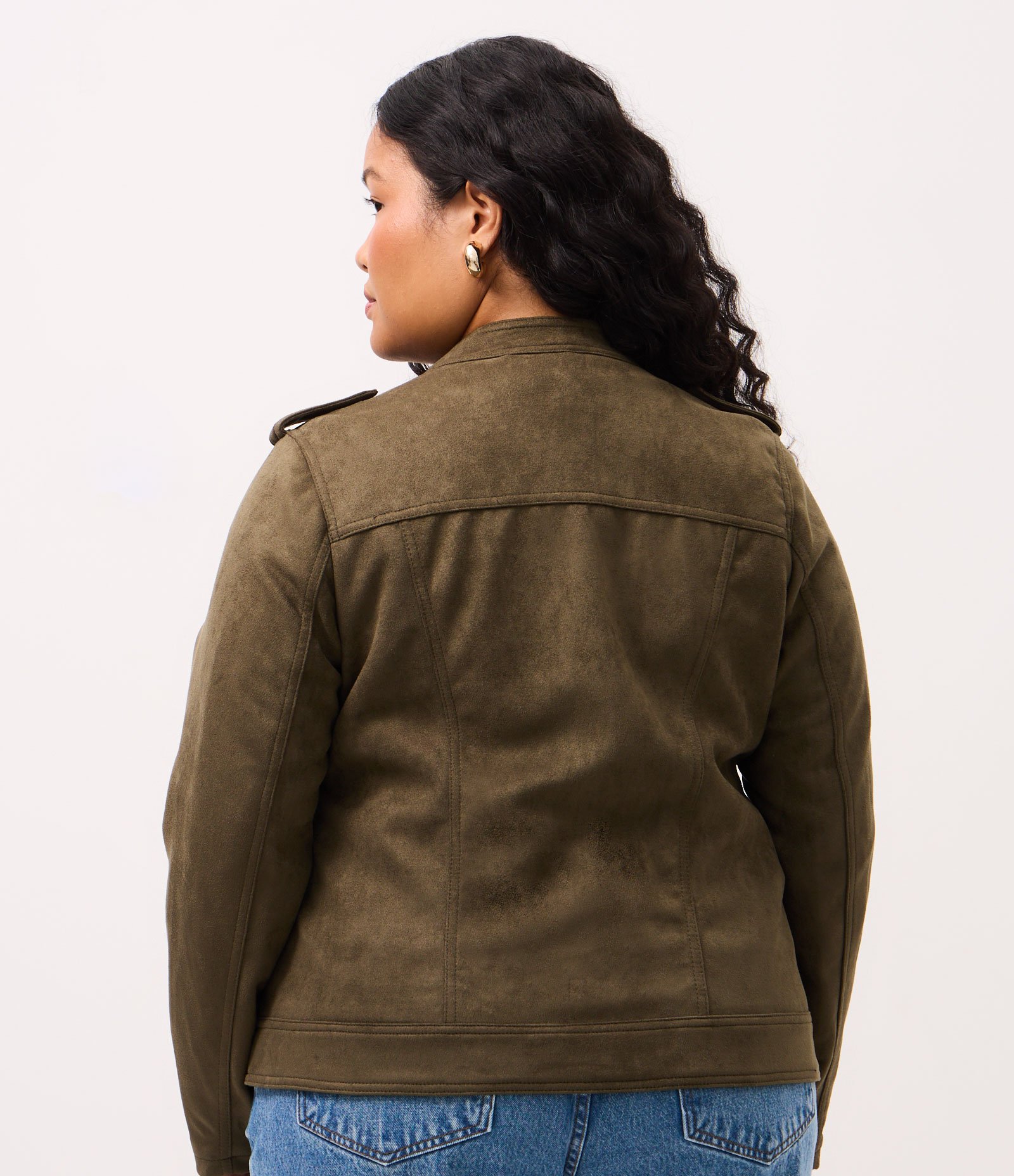 Jaqueta Biker em Suede com Zíper nos Bolsos Curve & Plus Size Verde 4