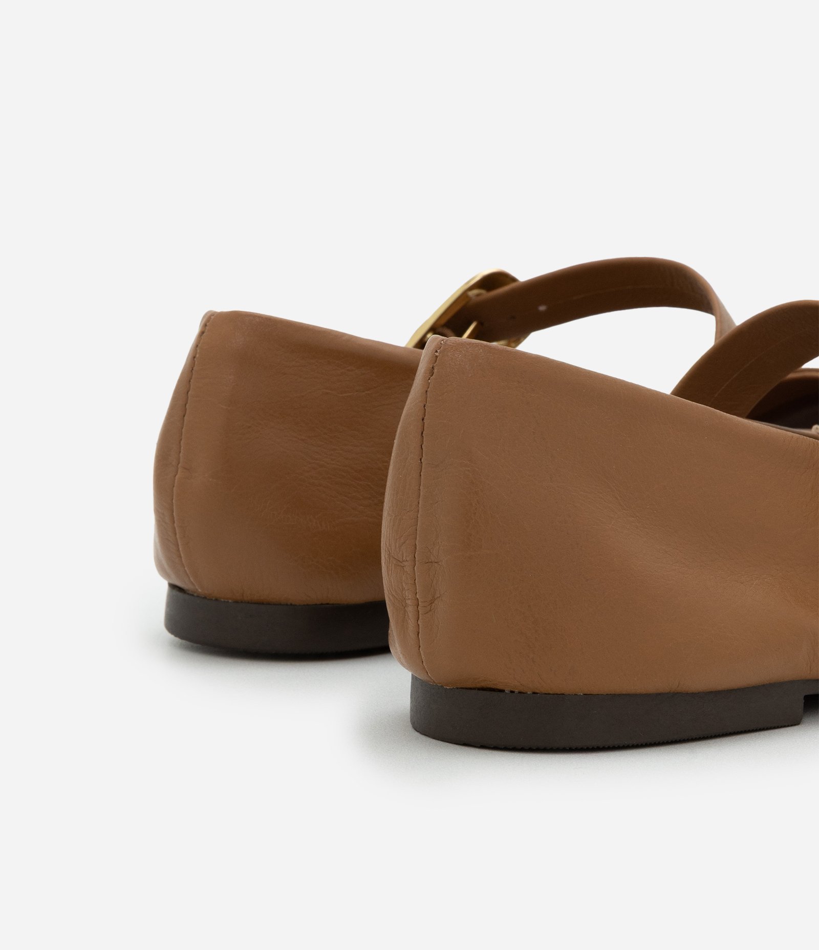 Sapatilha Couro com Fivela Quadrada Bege Escuro 5