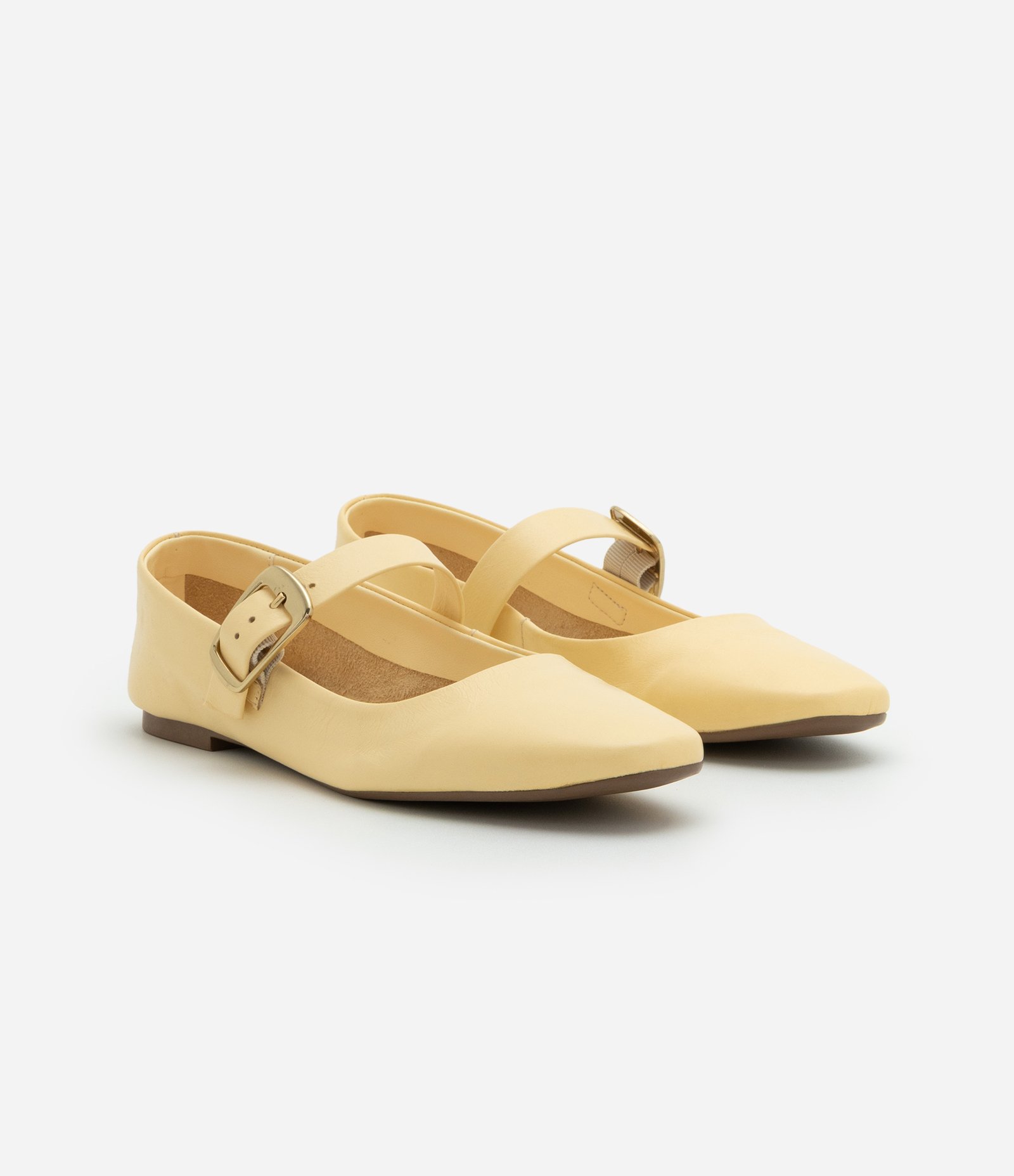 Sapatilha Couro com Fivela Quadrada Amarelo 2