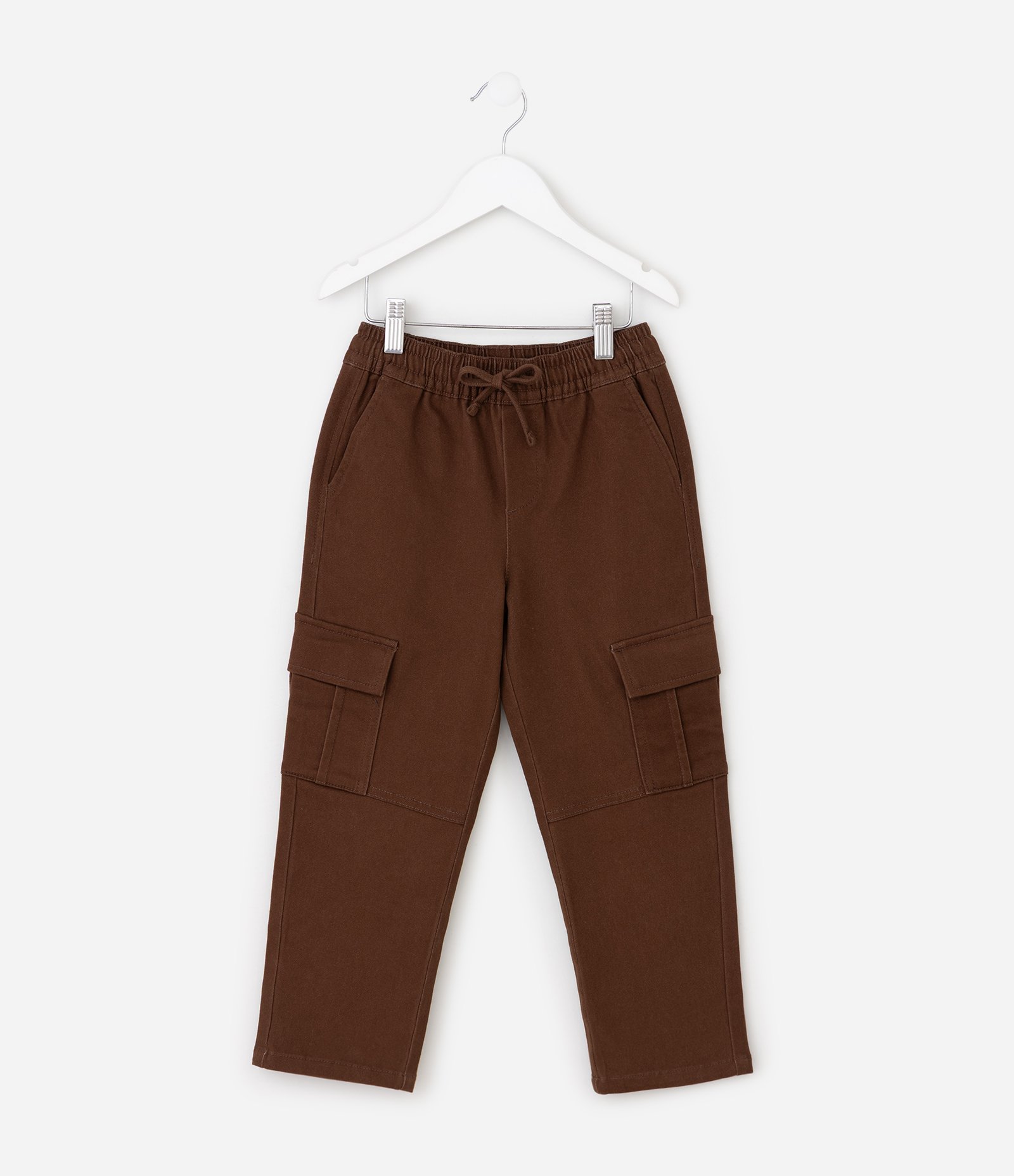 Calça Infantil Jogger em Sarja com Bolso Cargo - Tam 5 a 14 Anos Marrom 2