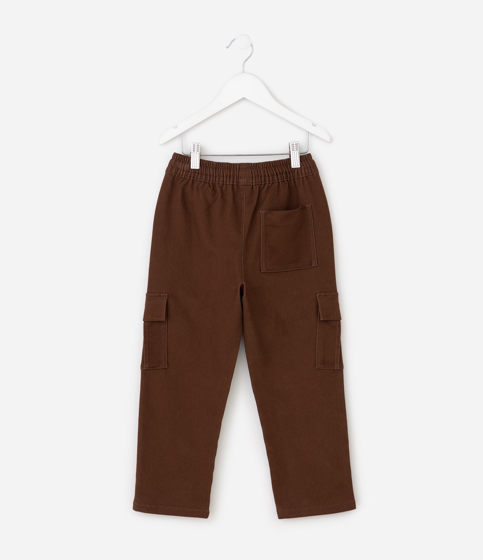 Calça Infantil Jogger em Sarja com Bolso Cargo - Tam 5 a 14 Anos Marrom 3