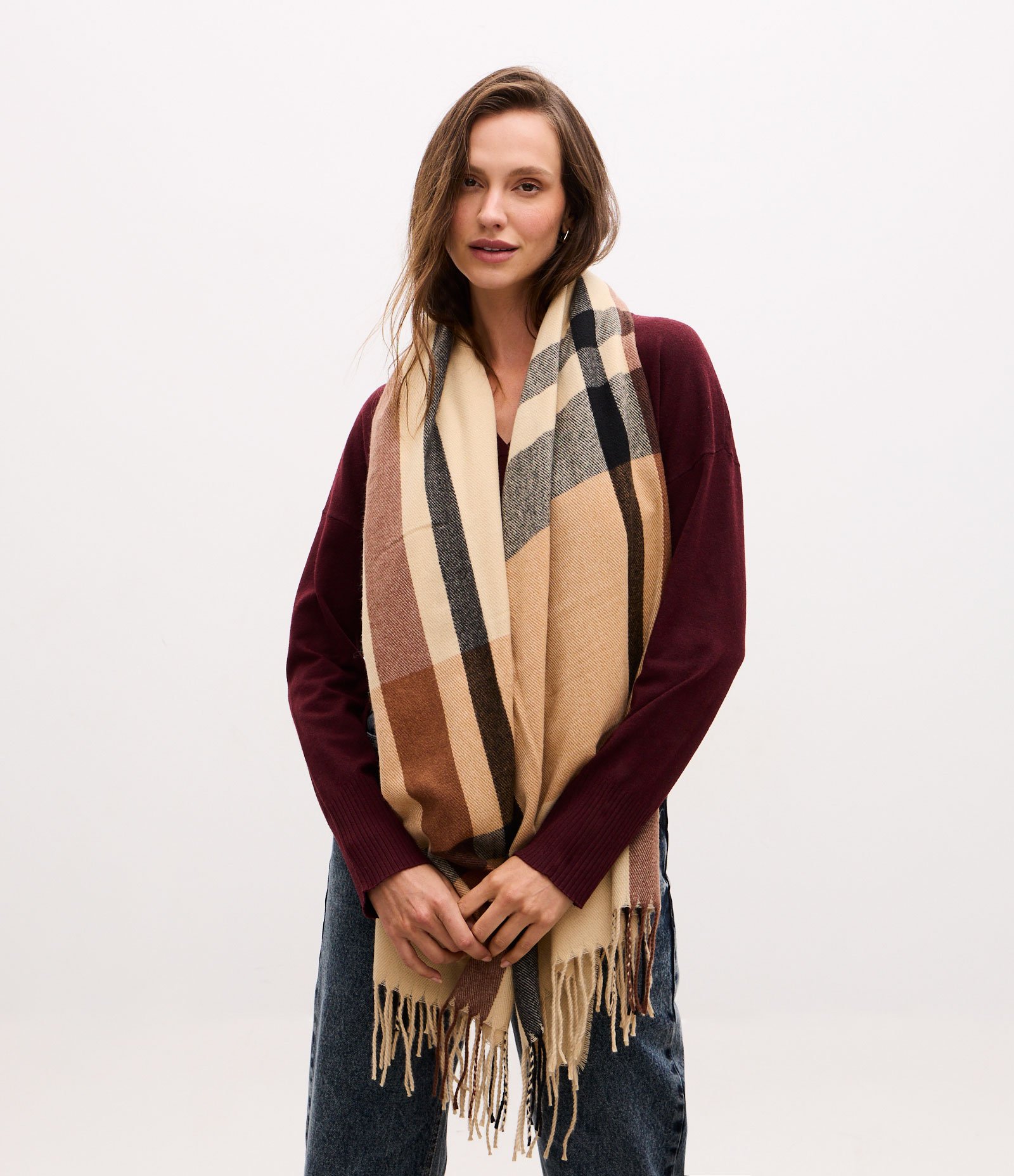 Cachecol em Flanela com Estampa Xadrez Xadrez 1