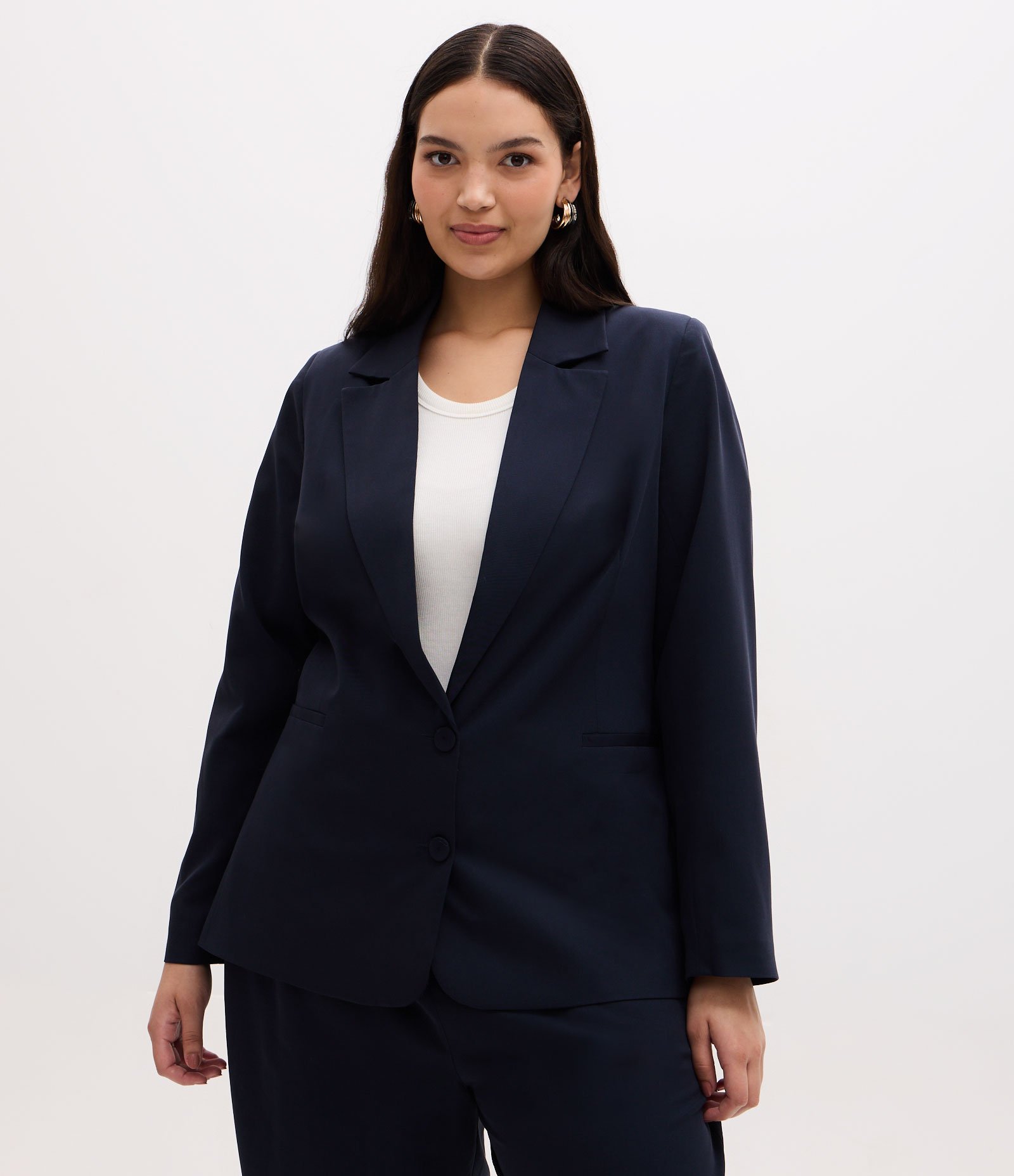 Blazer Alfaiatado com Abotoamento Duplo Curve & Plus Size Azul 1