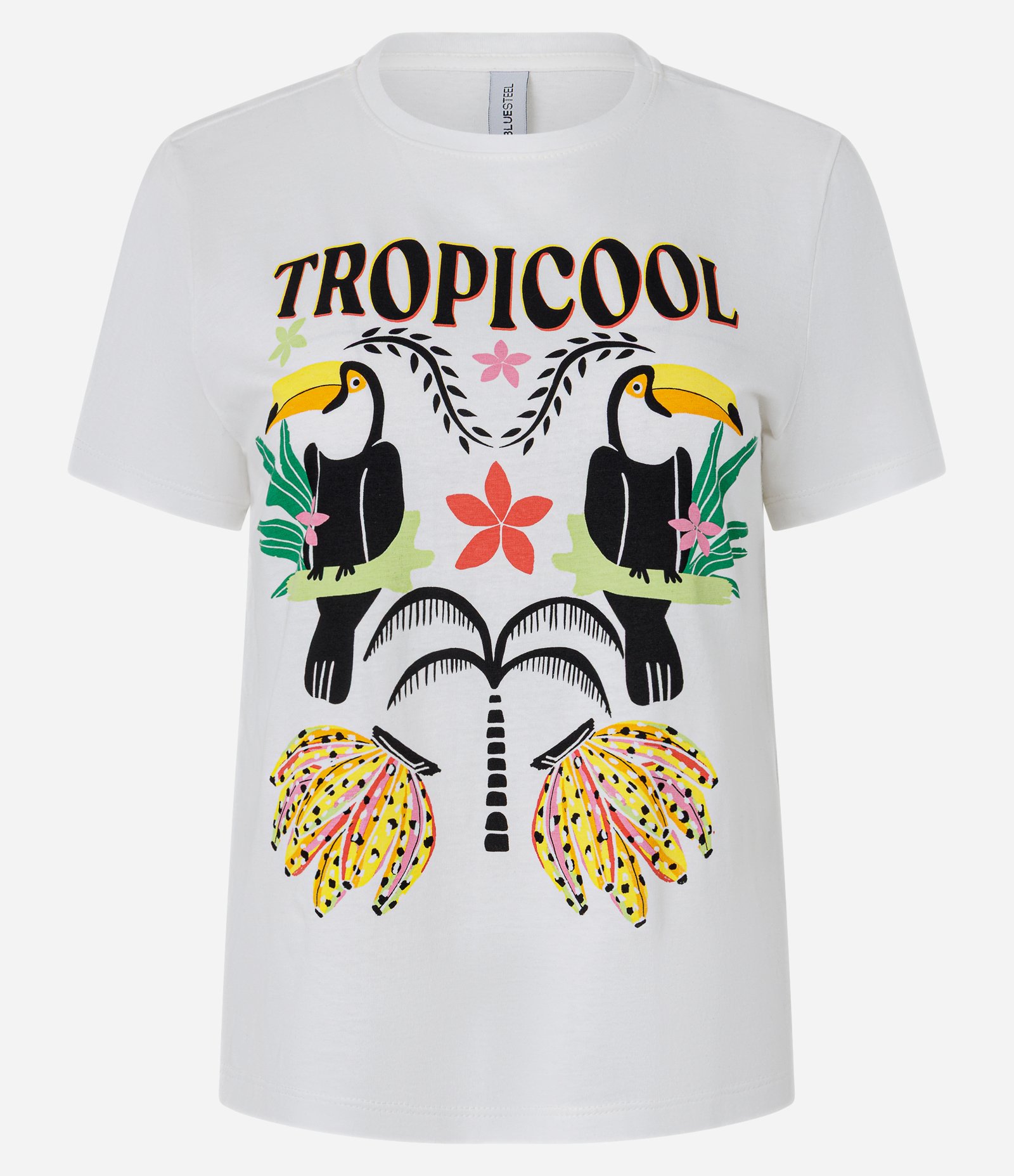 Camiseta em Algodão com Estampa Tropical de Tucanos Branco 1