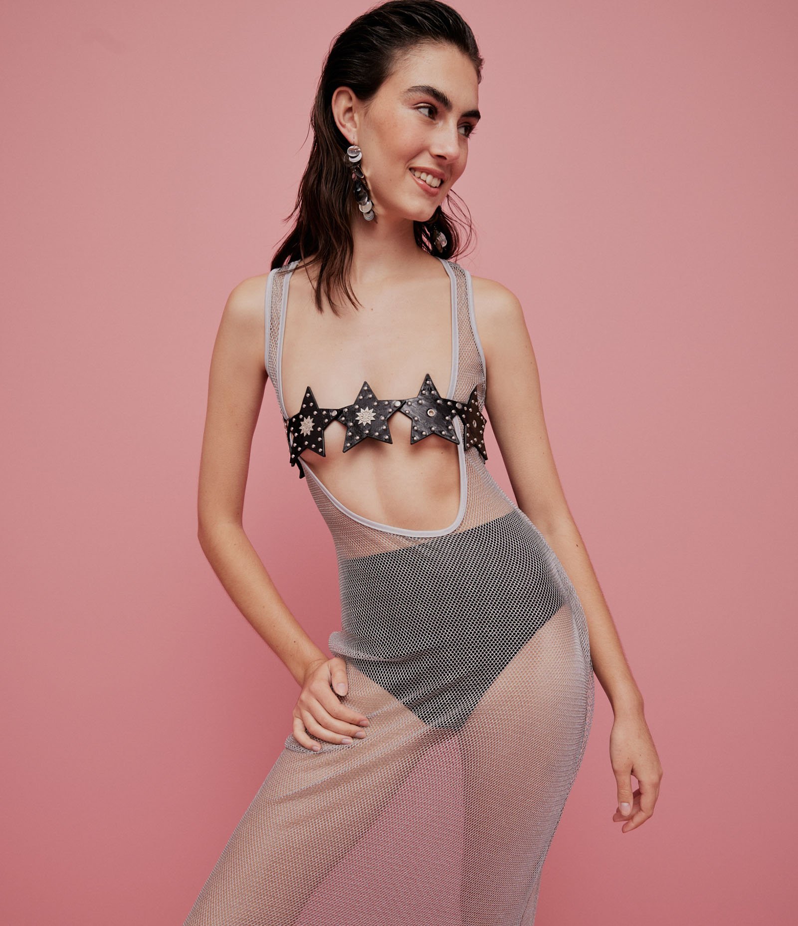 Vestido Longo com Transparência e Fio Metalizado Prata 3