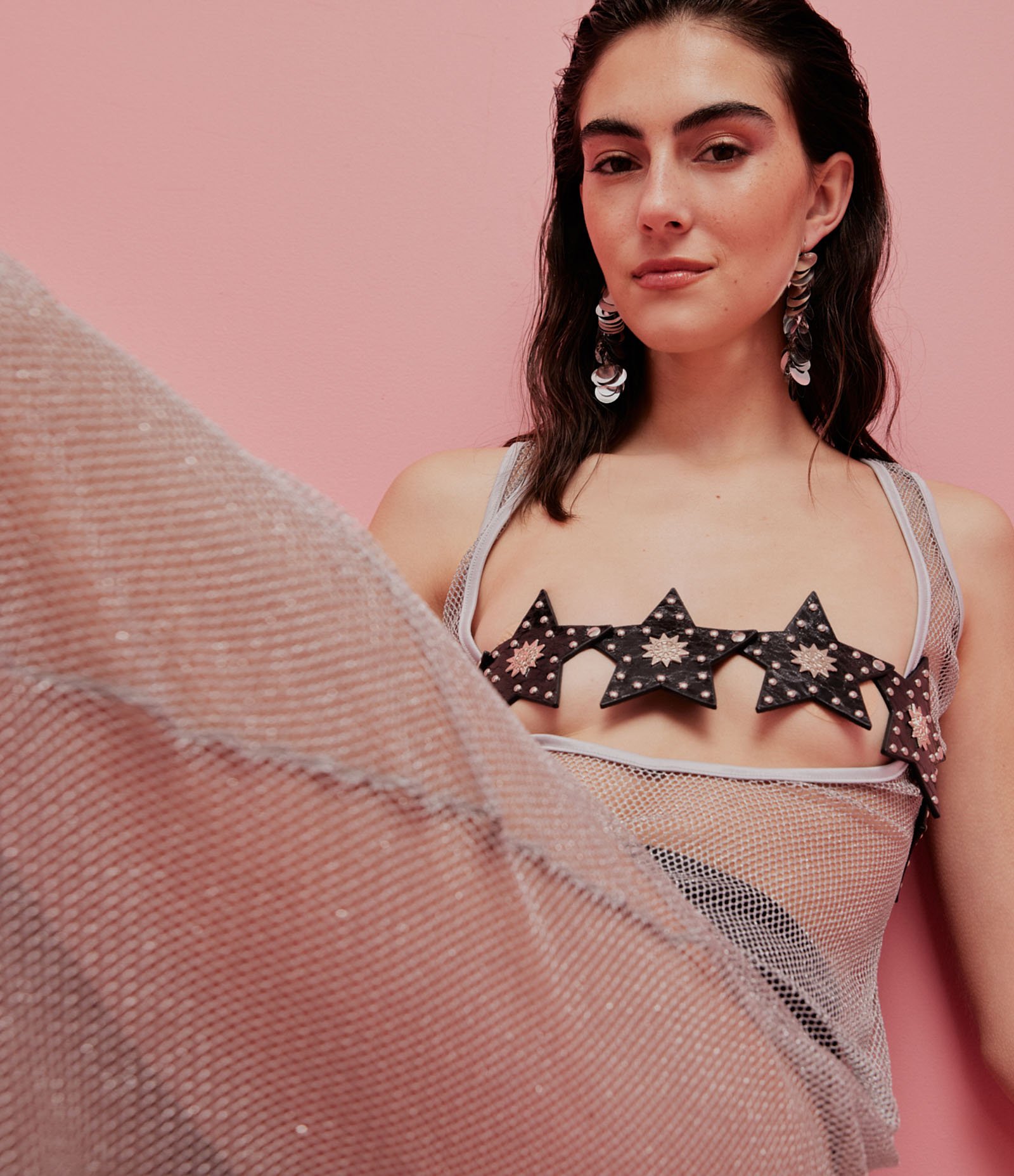 Vestido Longo com Transparência e Fio Metalizado Prata 4