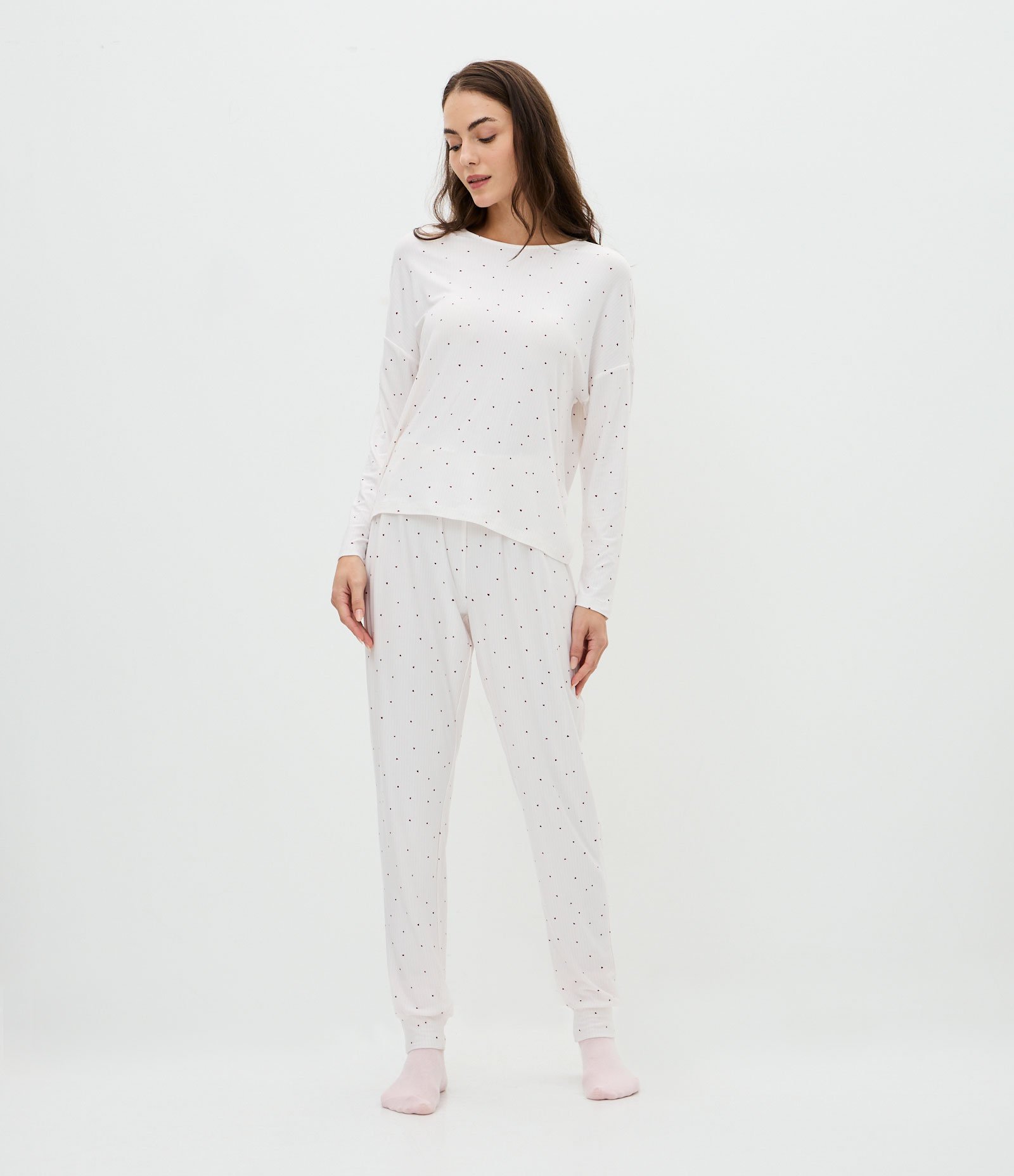 Pijama Longo com Toque Suave e Estampa de Corações Branco 1