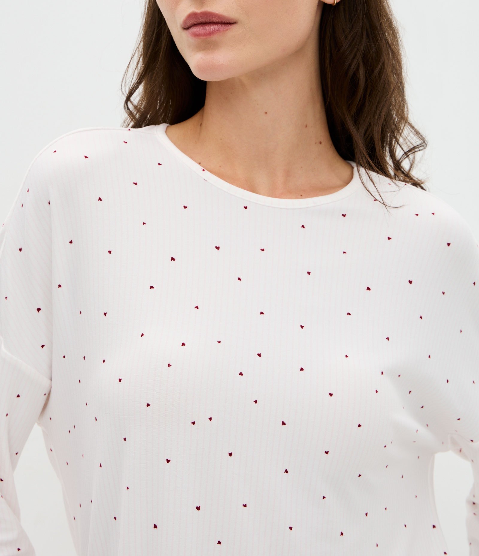 Pijama Longo com Toque Suave e Estampa de Corações Branco 3