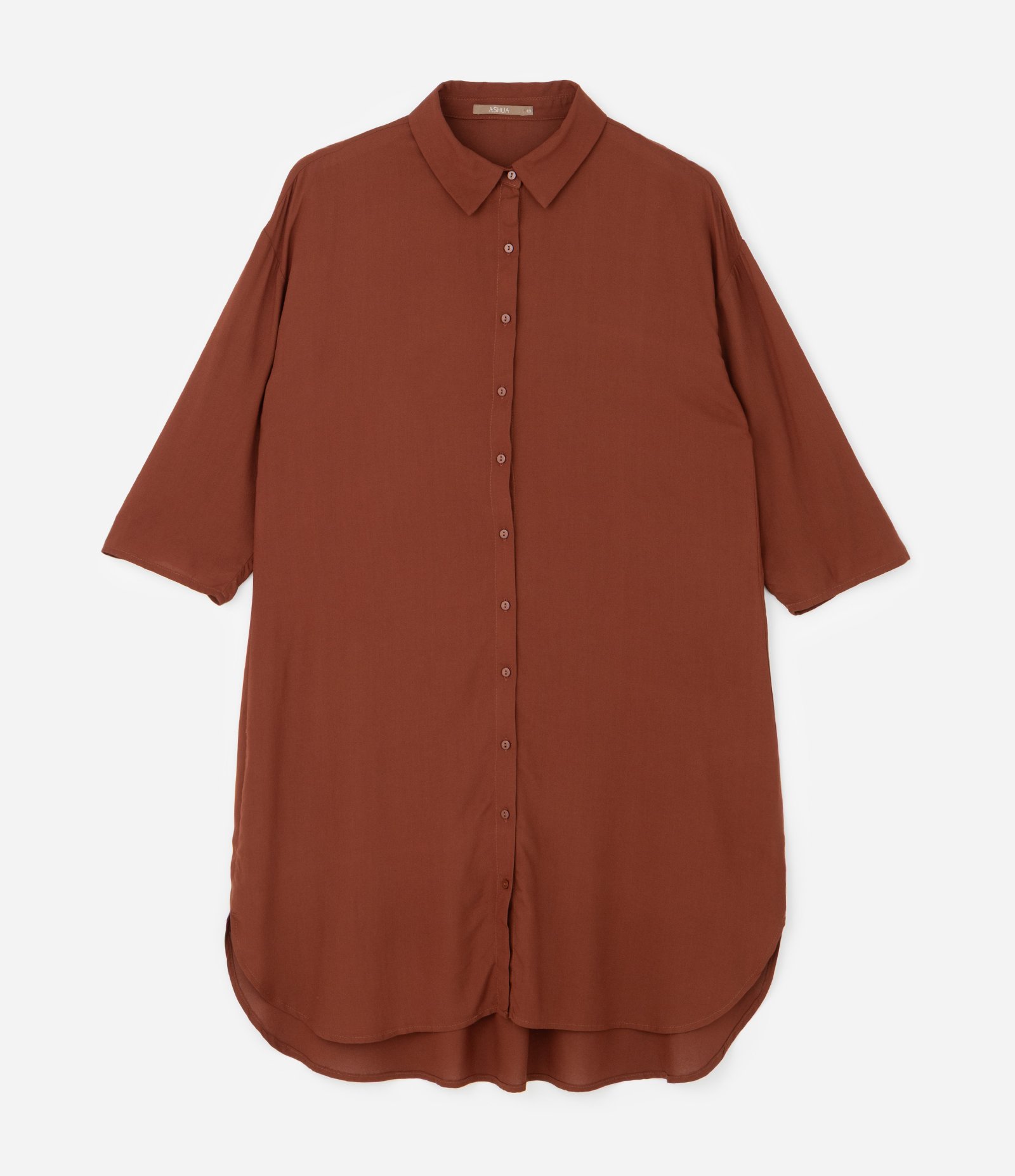 Vestido Chemise em Viscose com Barra Arredondada Currve & Plus Size Marrom 1