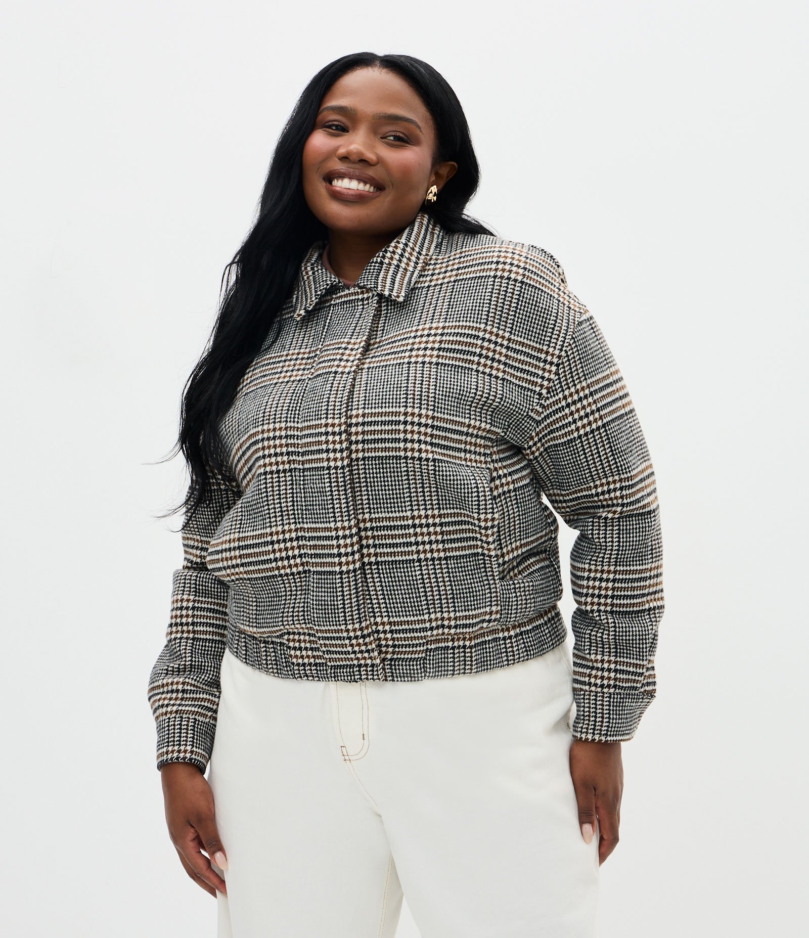 Jaqueta Bomber em Polivelour Xadrez Curve & Plus Size Multicores 1