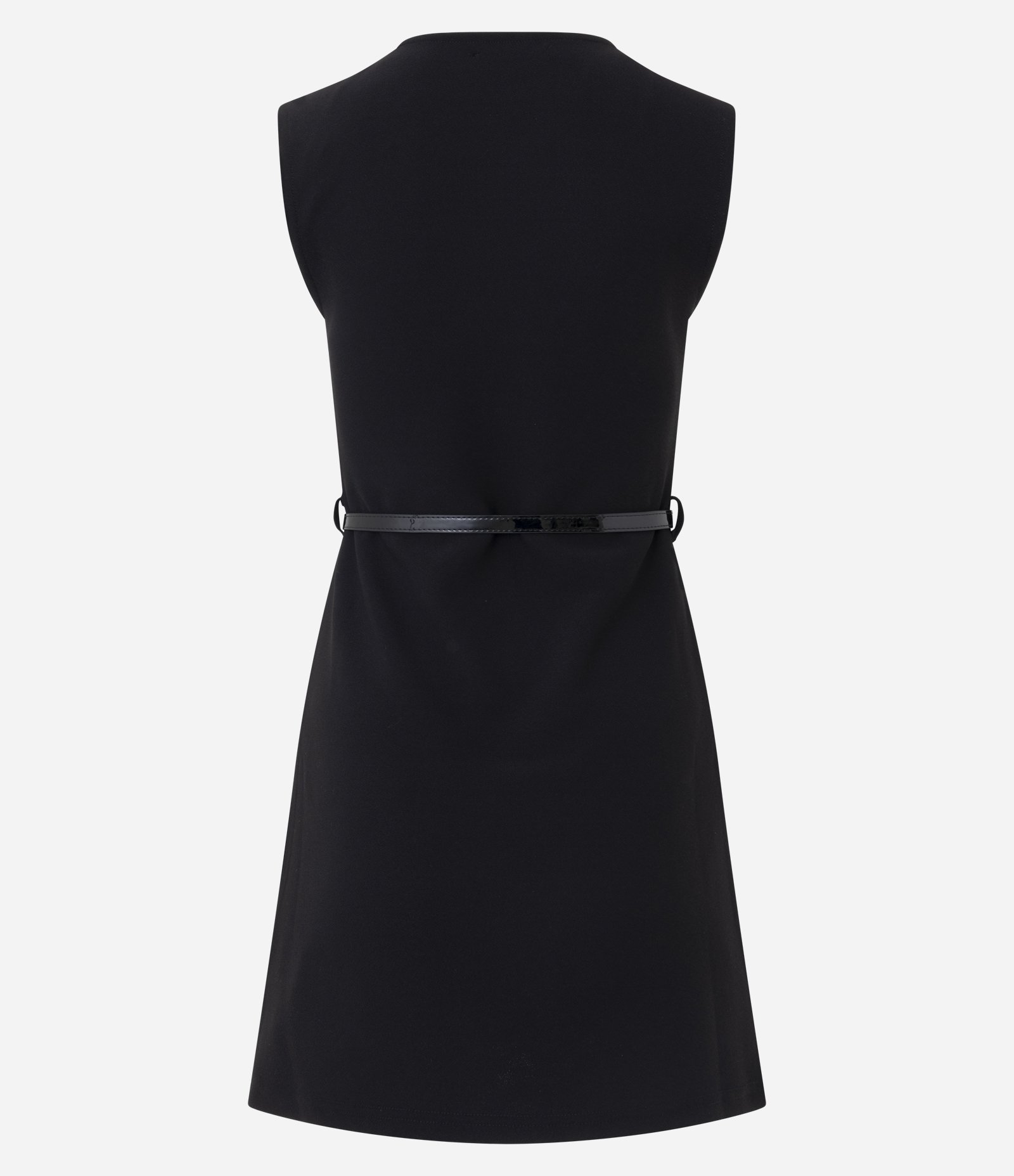 Vestido Evasê Curto em Crepe com Cinto Fino Preto 2