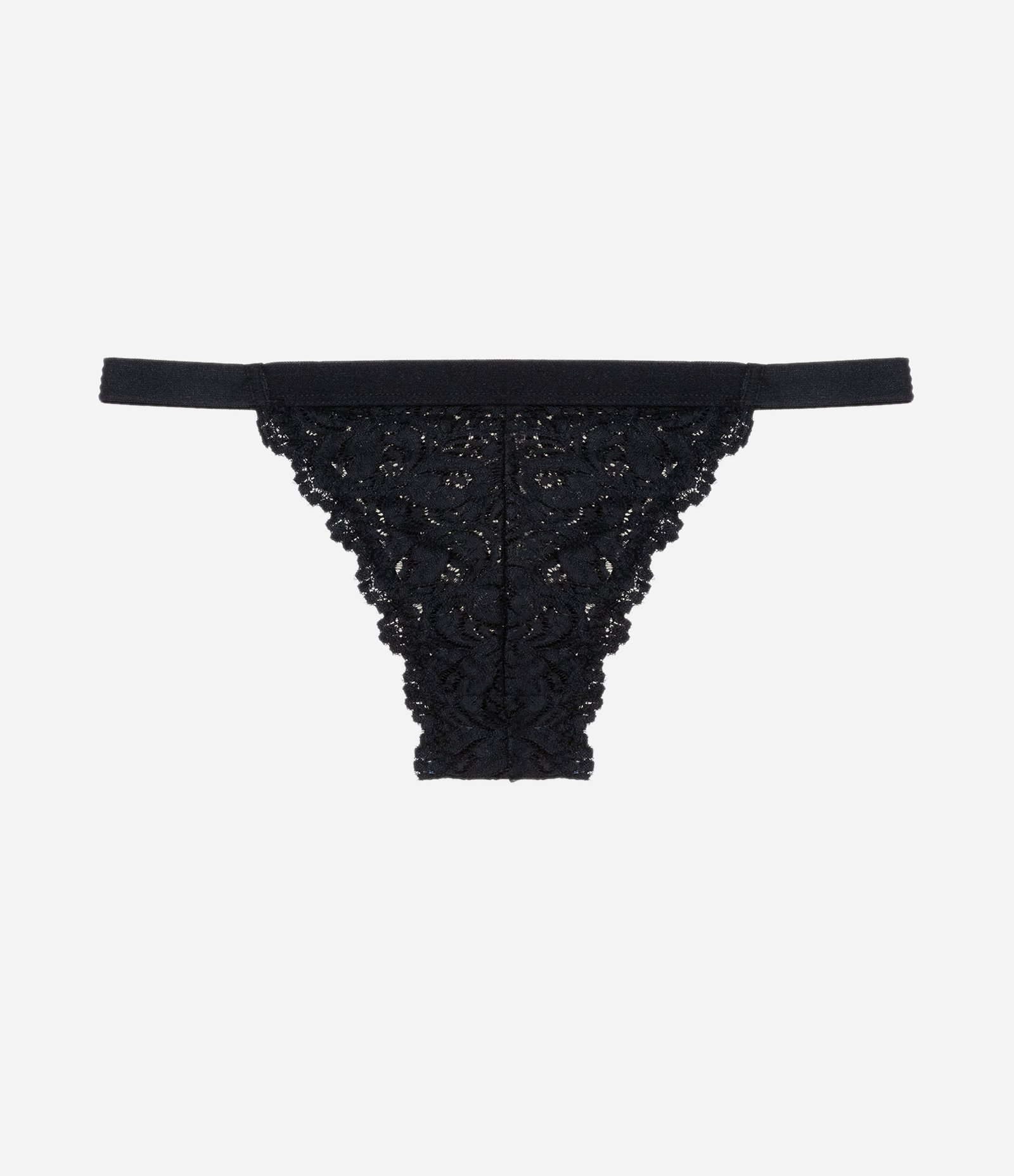 Calça String em Renda com Lacinho e Medalha no Cós Preto 5