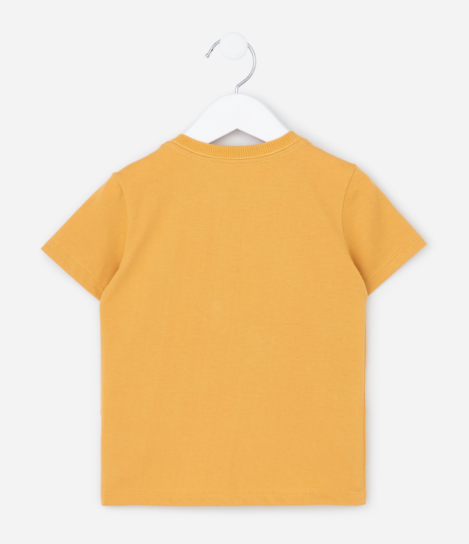 Camiseta Infantil com Estampa College e Aplicação Chenille – Tam 1 a 5/6 Anos Amarelo Mostarda 2