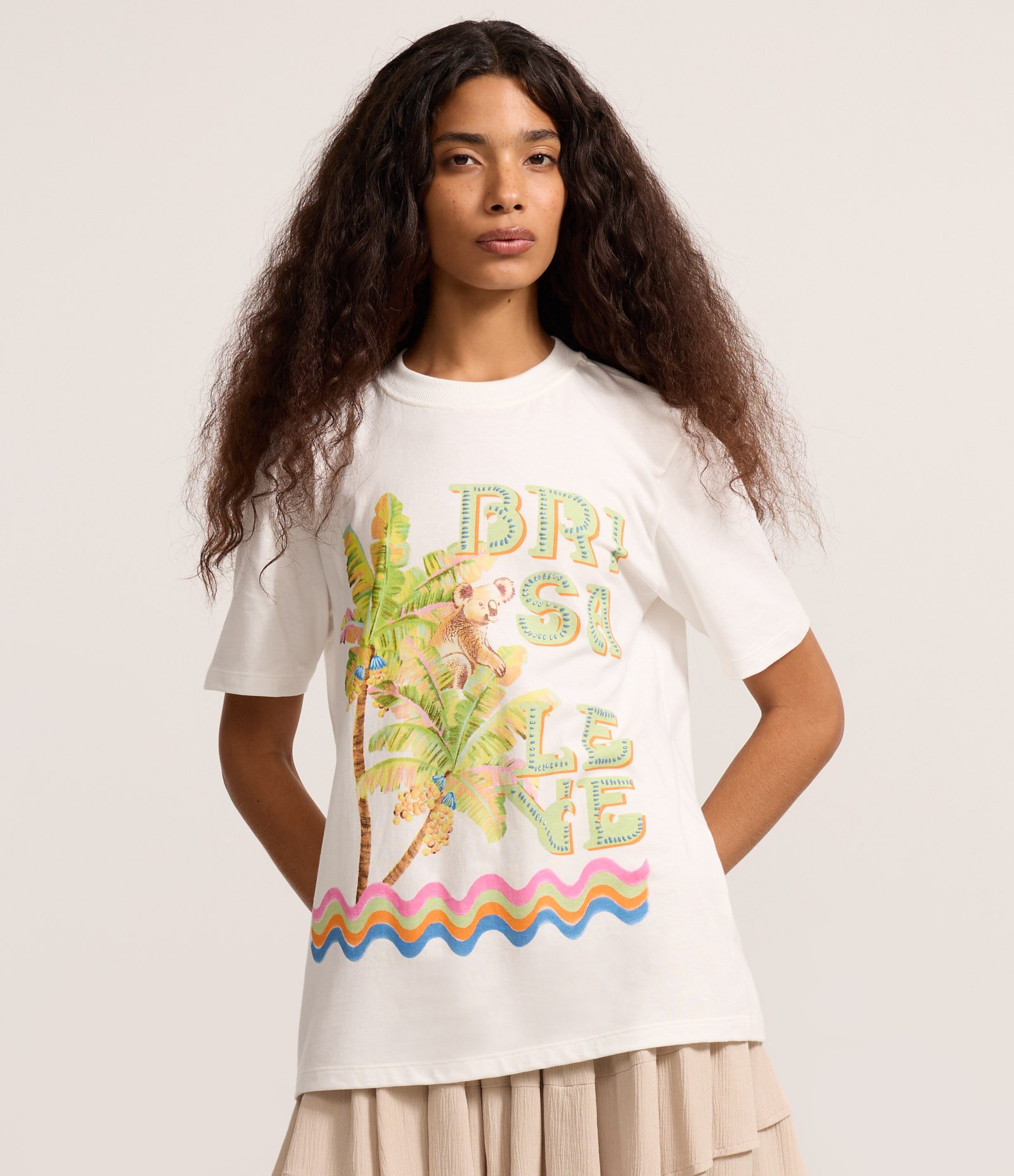 Camiseta em Algodão com Estampa Tropical Brisa Leve Branco 1
