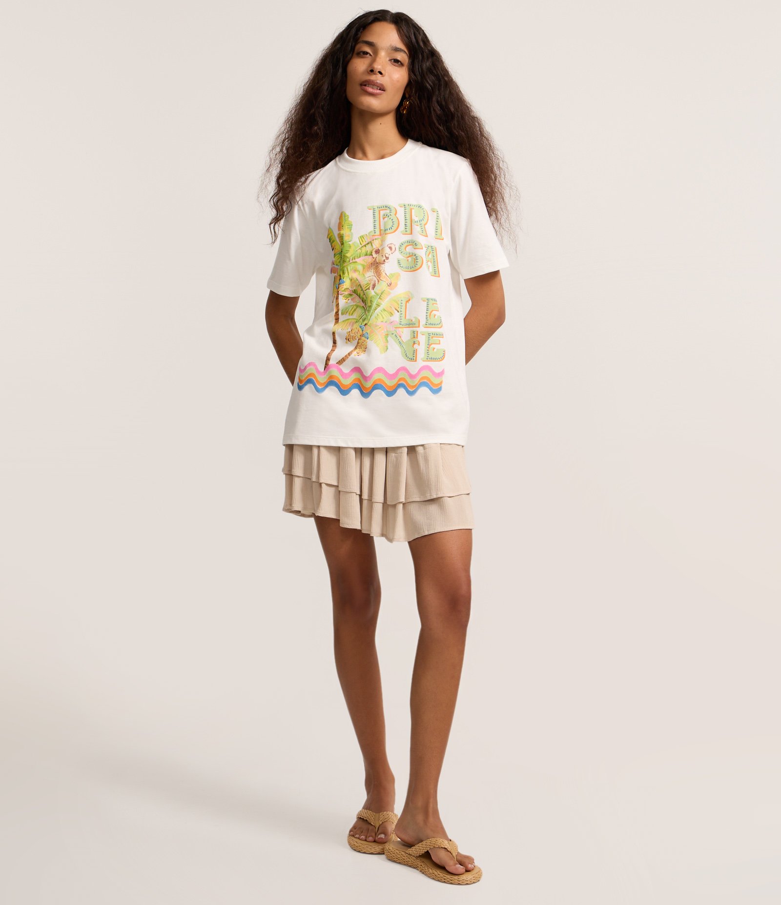 Camiseta em Algodão com Estampa Tropical Brisa Leve Branco 2