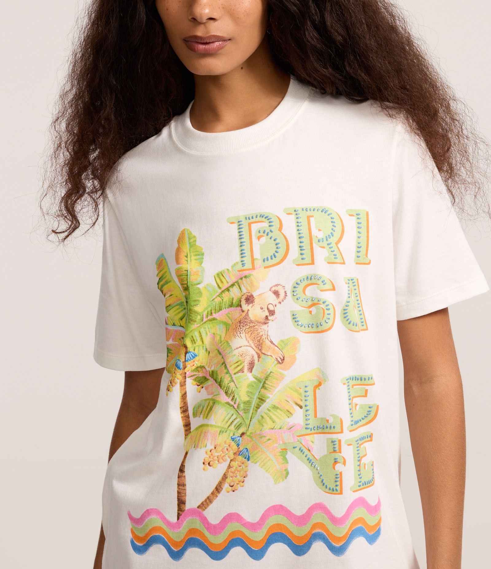 Camiseta em Algodão com Estampa Tropical Brisa Leve Branco 3