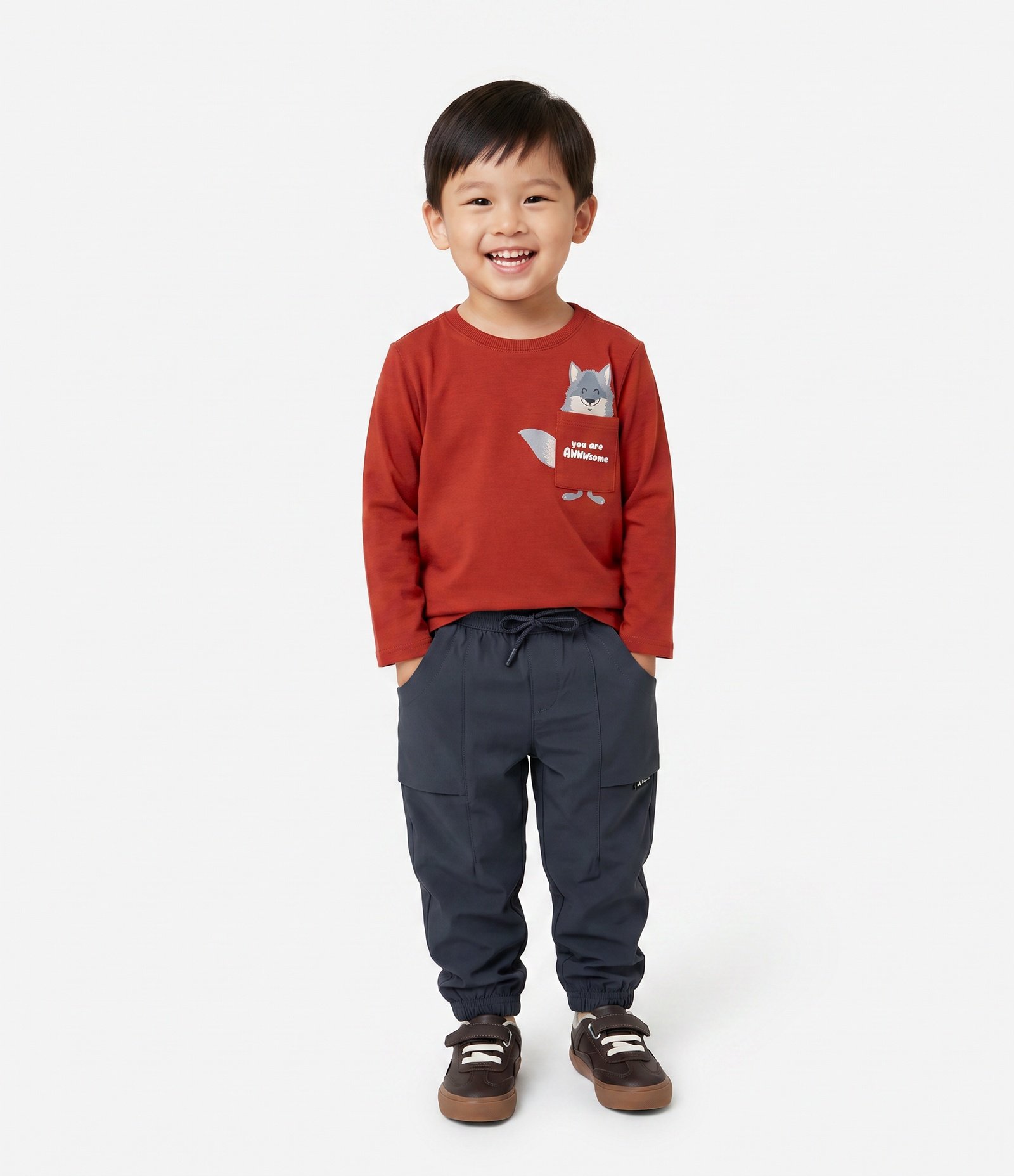 Camiseta Infantil Manga Longa com Bolsinho e Estampa Animal – Tam 1 a 6 Anos Vermelho 1