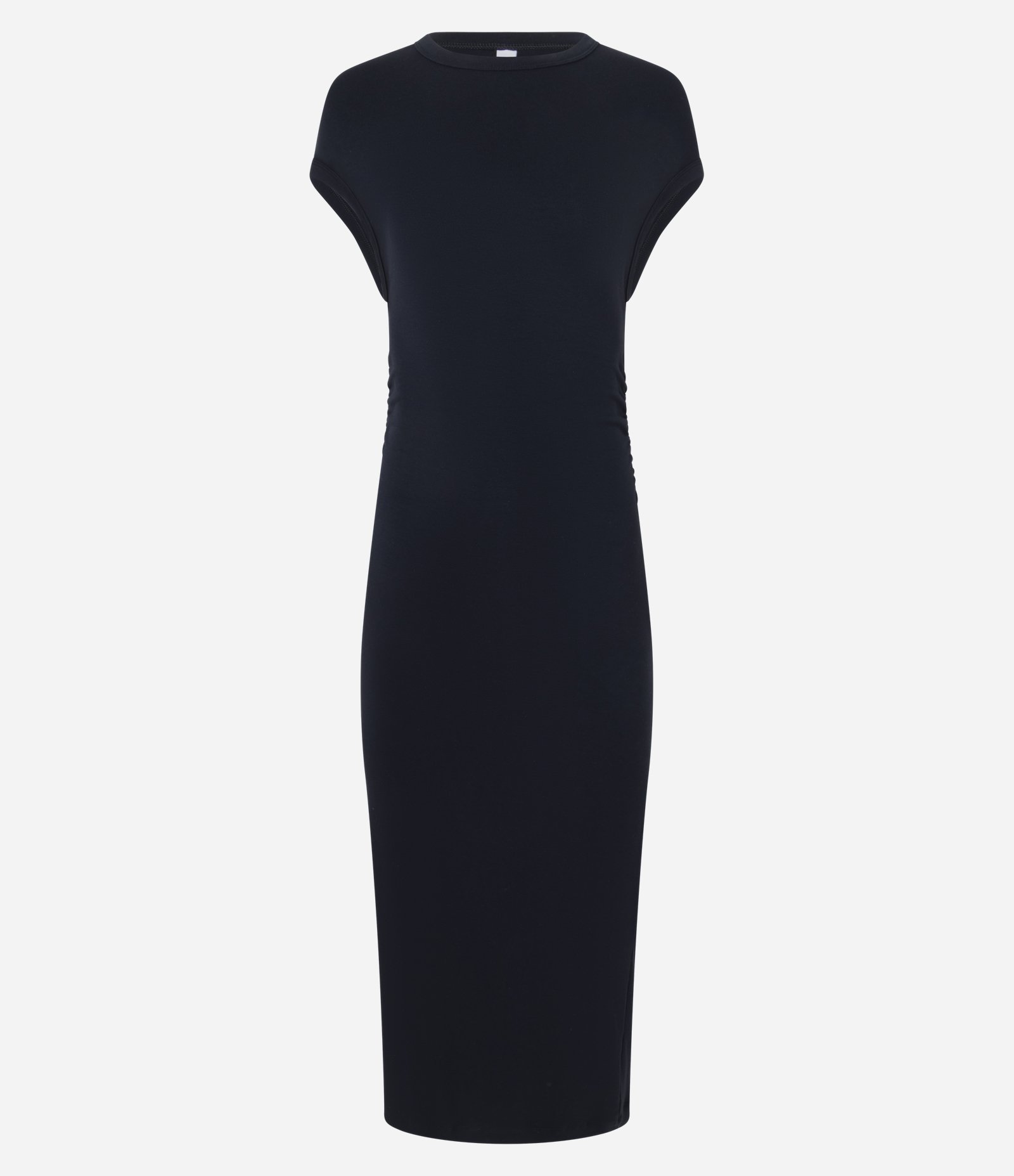 Vestido em Ribana com Ombro Caído e Fenda Preto 1