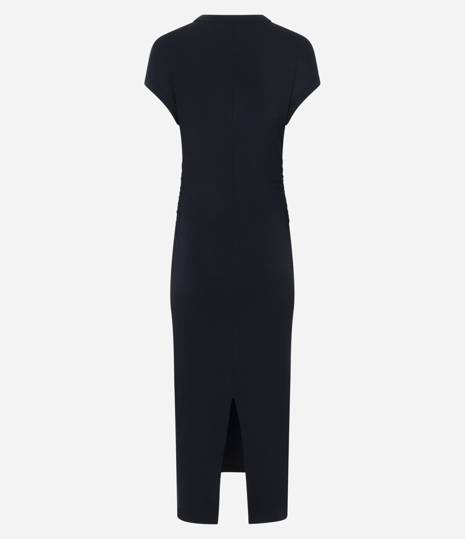 Vestido em Ribana com Ombro Caído e Fenda Preto 2