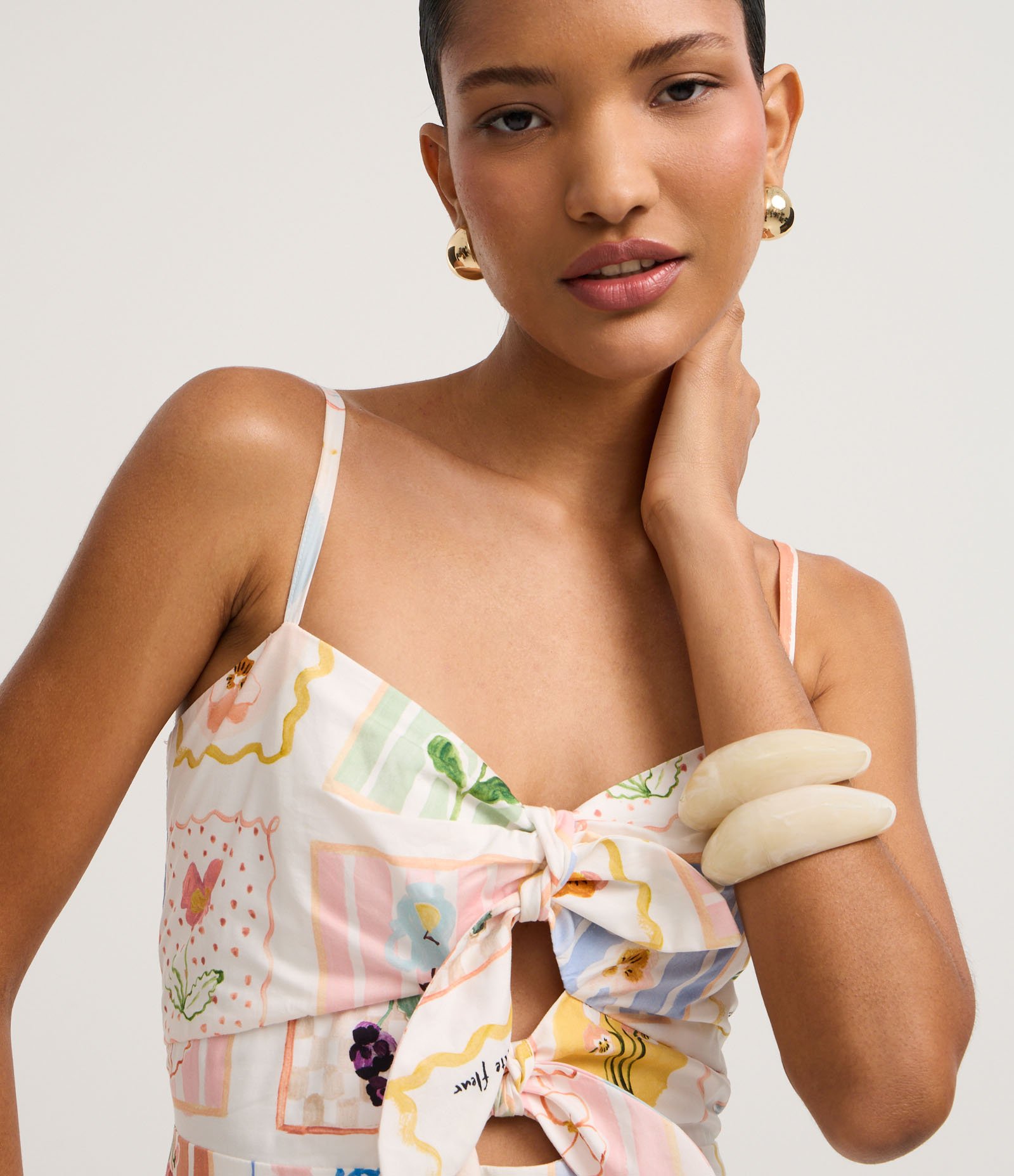 Vestido Evasê Midi em Tricoline com Estampa Floral Branco 3