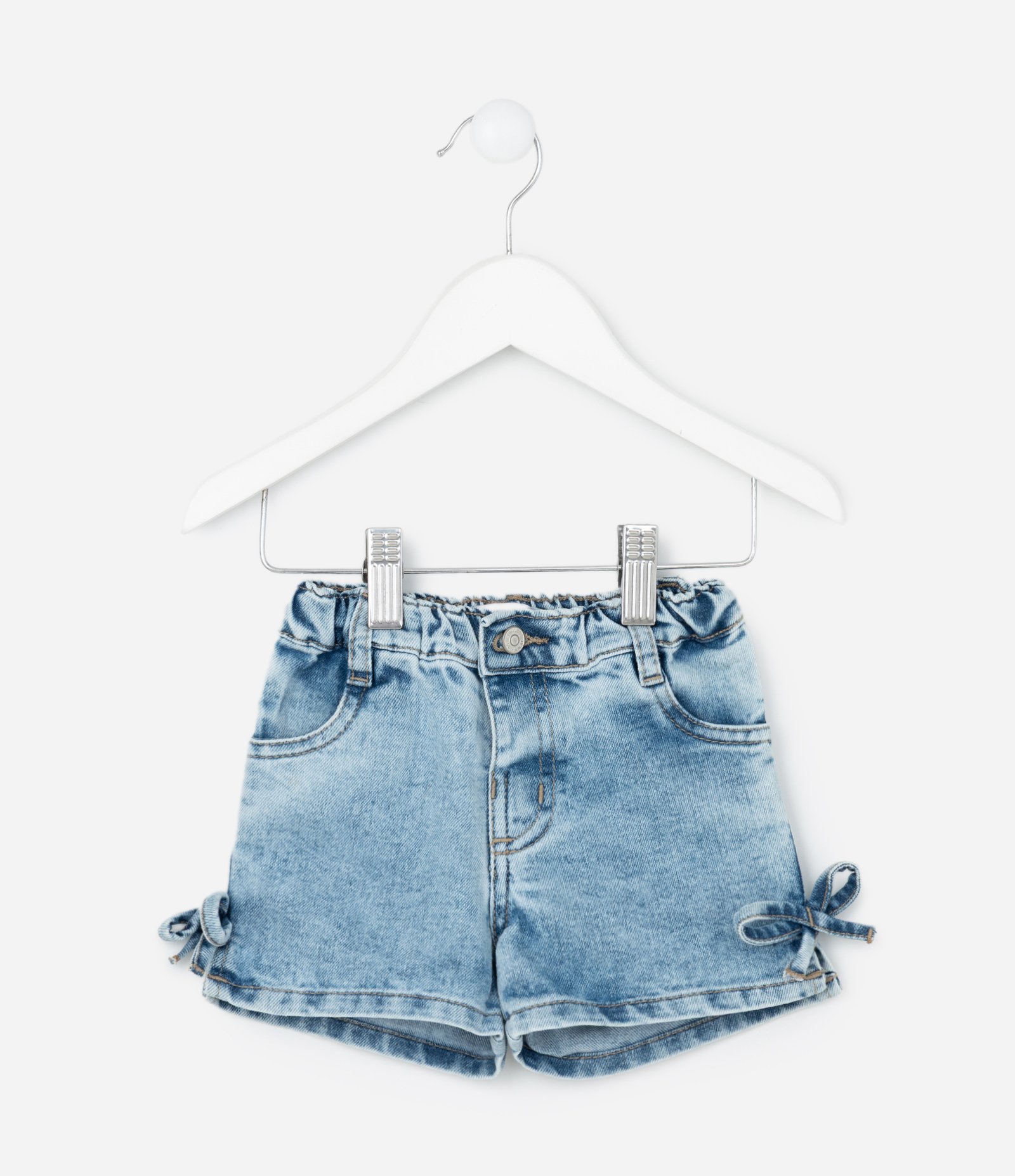 Bermuda Infantil em Jeans com Laços Laterais – Tam 3 a 18 Meses Azul 2