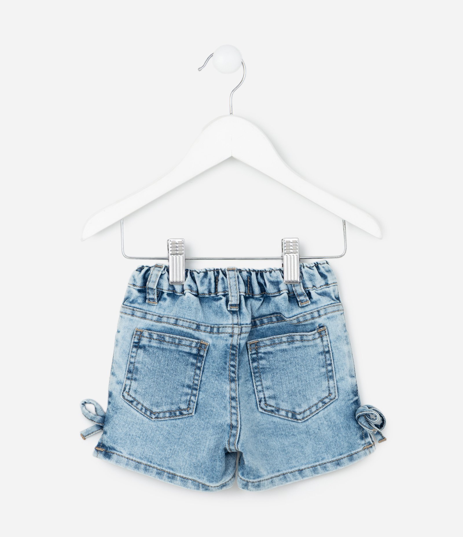 Bermuda Infantil em Jeans com Laços Laterais – Tam 3 a 18 Meses Azul 3