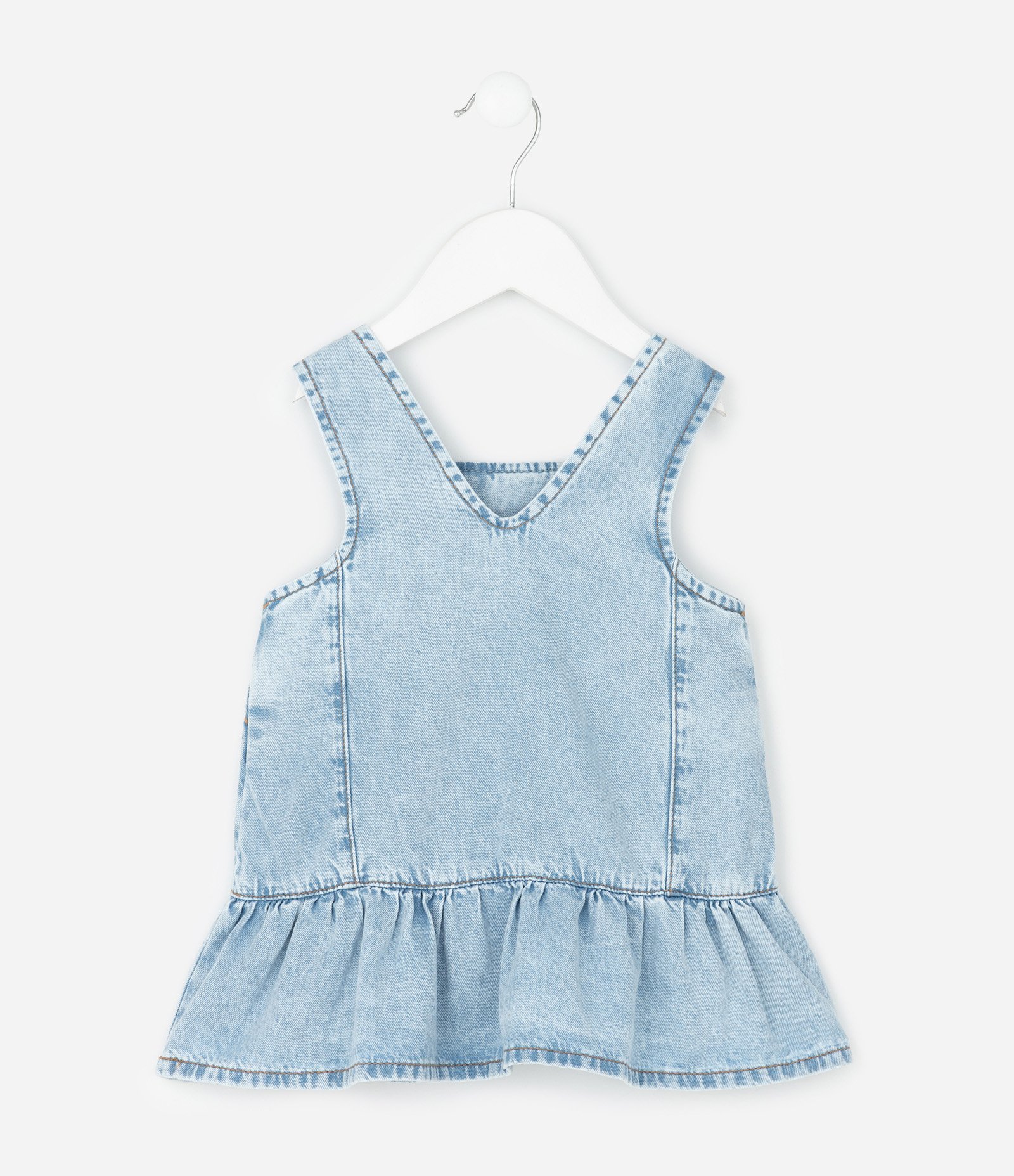 Salopete Infantil em Jeans com Bordados de Cerejas – Tam 3 a 18 Meses Azul Claro 3