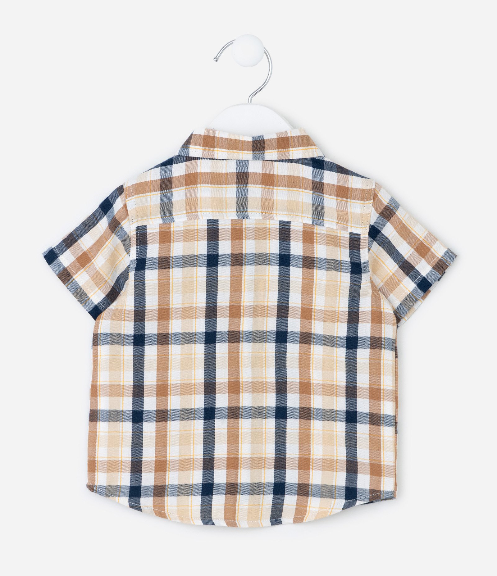 Camisa Bebê em Tricoline Xadrez com Bolso – Tam 0 a 24 Meses Bege/Azul Marinho 3