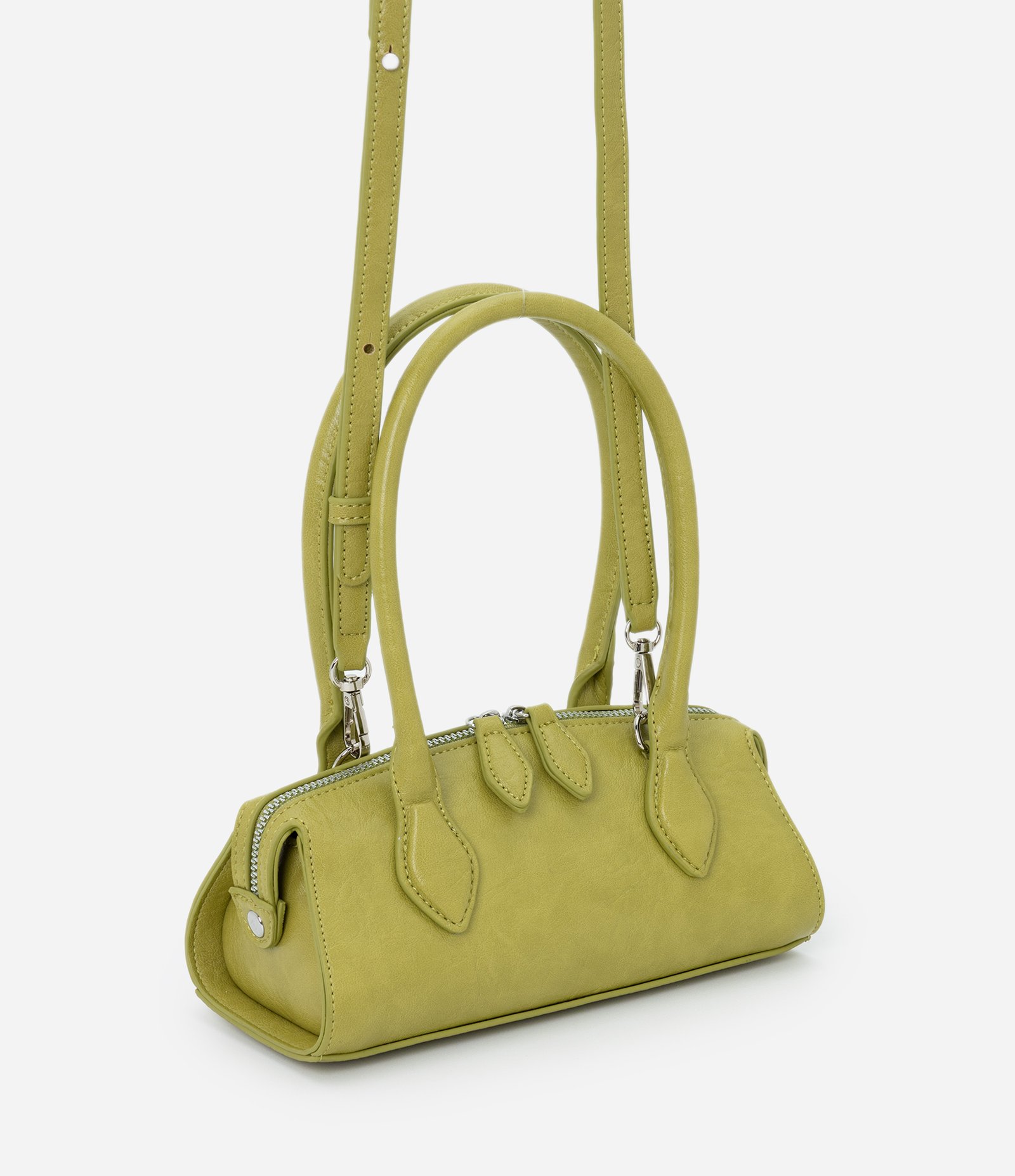 Bolsa Transversal Mini Satchel com Alça de Mão e Zíper Duplo Verde 1