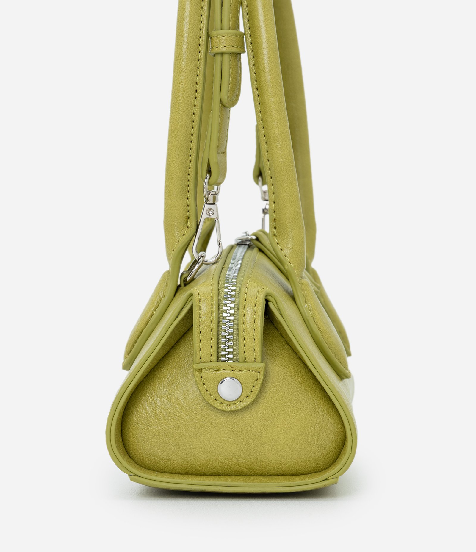 Bolsa Transversal Mini Satchel com Alça de Mão e Zíper Duplo Verde 2