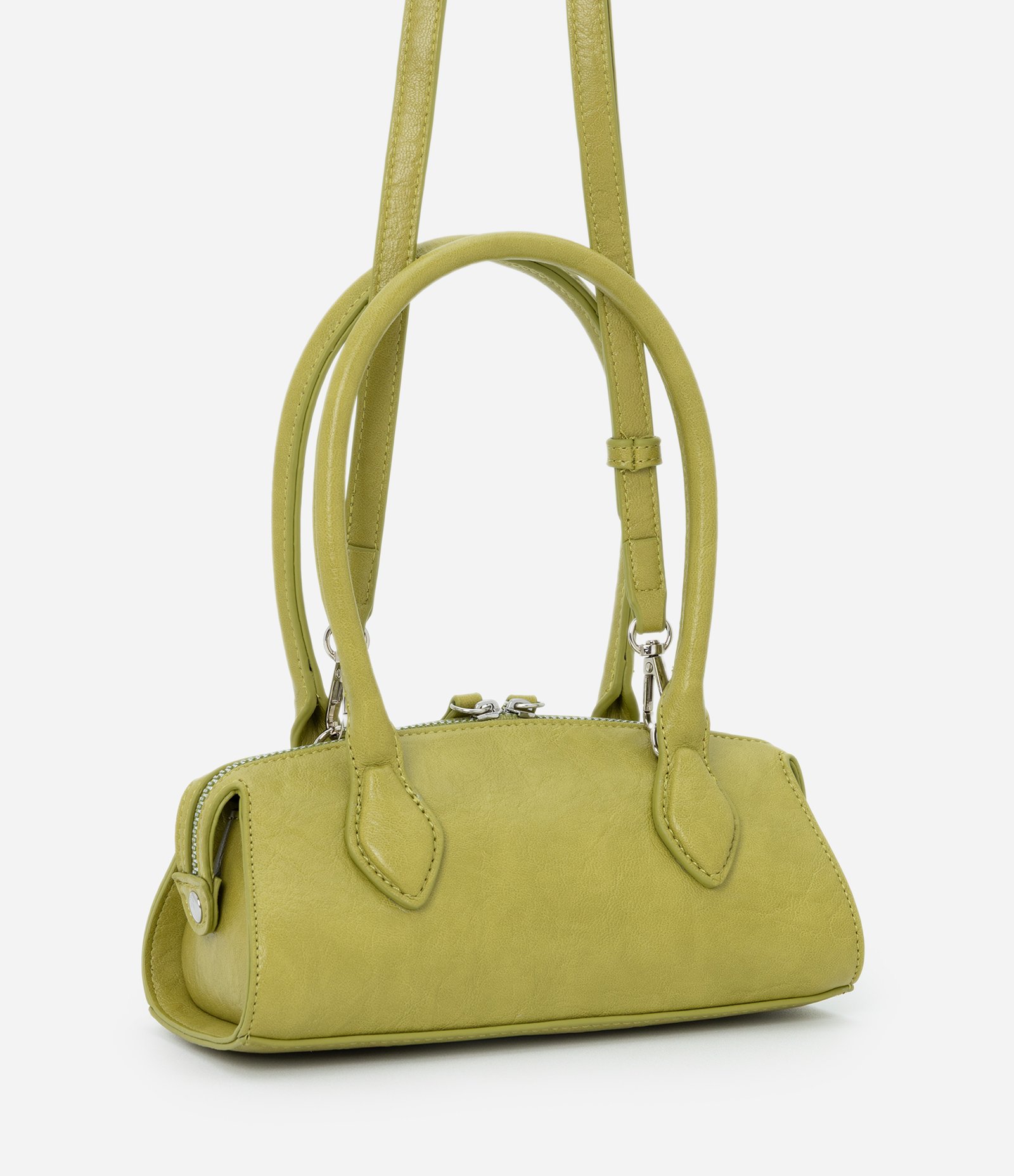 Bolsa Transversal Mini Satchel com Alça de Mão e Zíper Duplo Verde 3