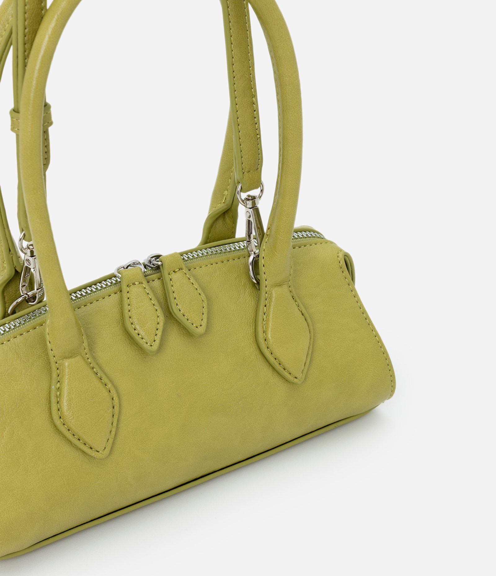 Bolsa Transversal Mini Satchel com Alça de Mão e Zíper Duplo Verde 4