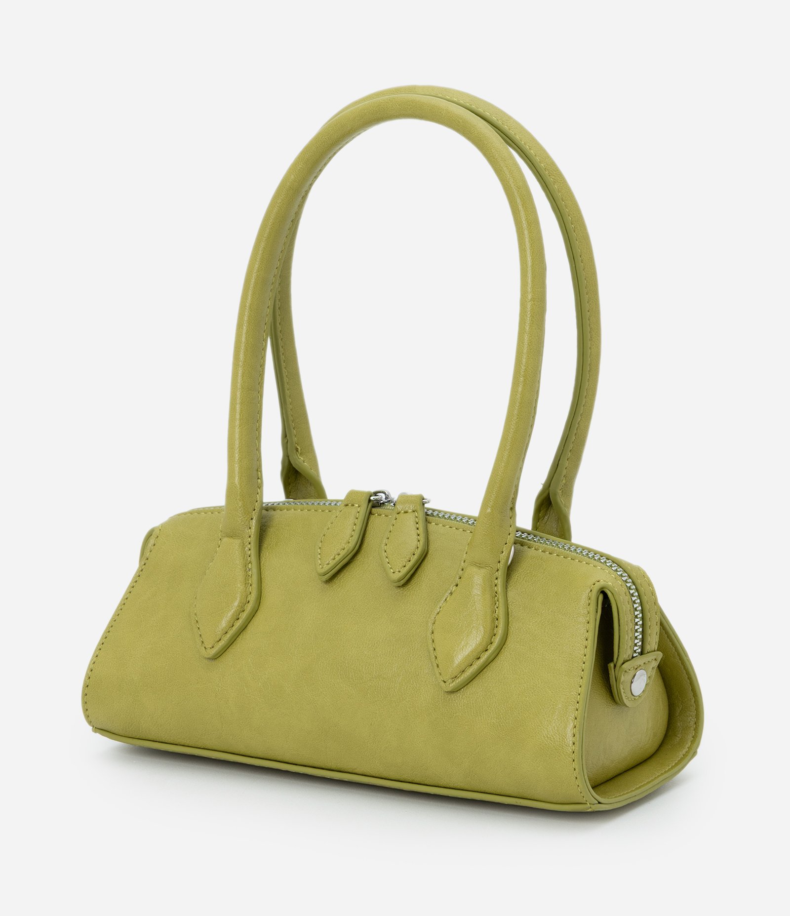 Bolsa Transversal Mini Satchel com Alça de Mão e Zíper Duplo Verde 5
